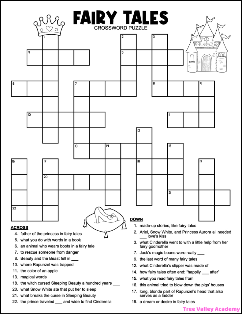 Fairy Tale Crossword Puzzles For Kids - Tree Valley Academy intended for Printable Crosswords For Kids