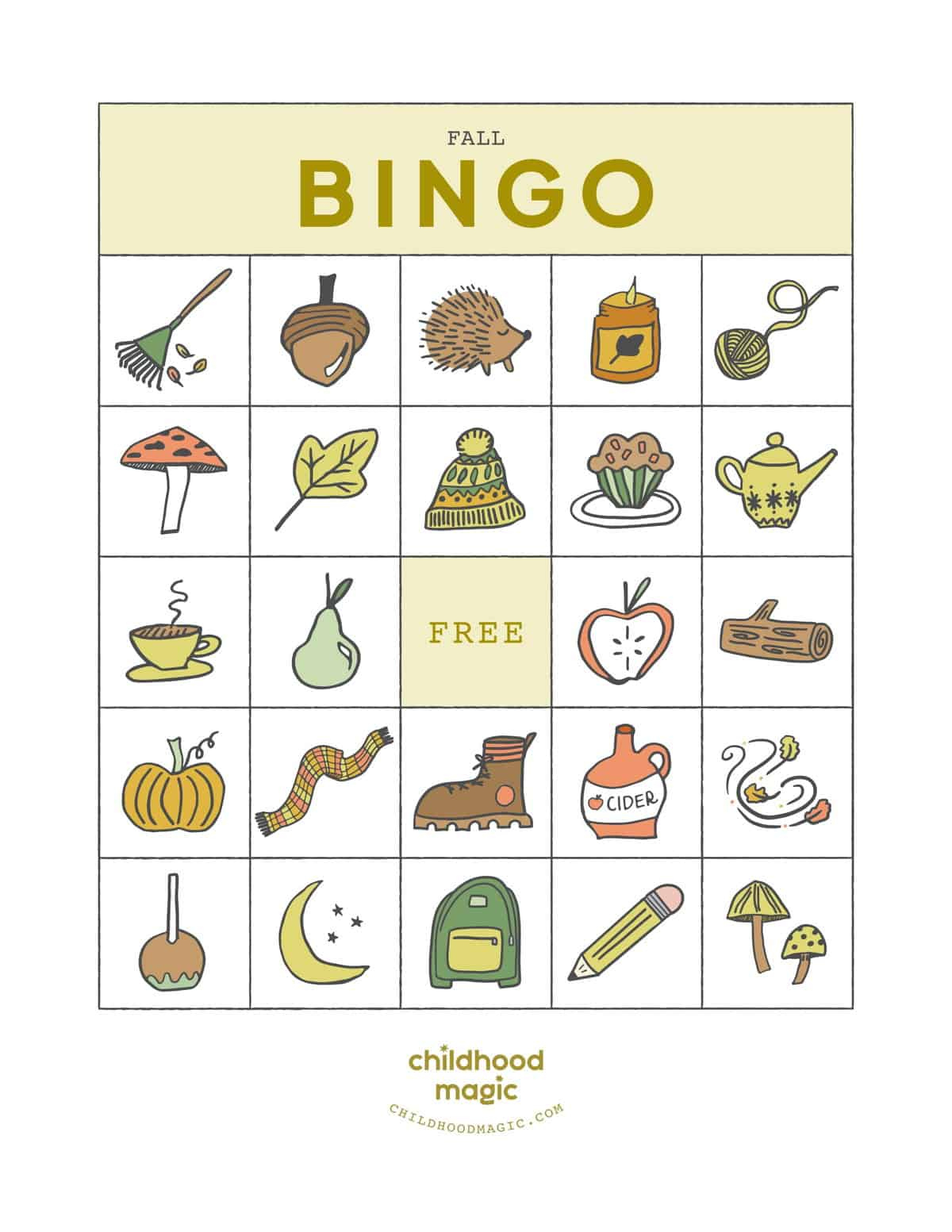 Fall Bingo For Kids - Free Printable Game - Childhood Magic regarding Free Fall Bingo Cards Printable