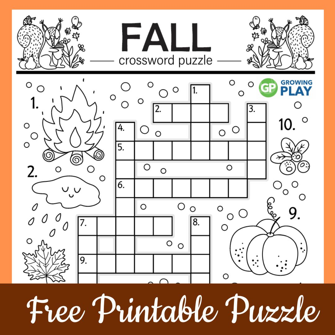 Fall Crossword Puzzle – Free Printable – Growing Play within Autumn Crossword Puzzles Printable