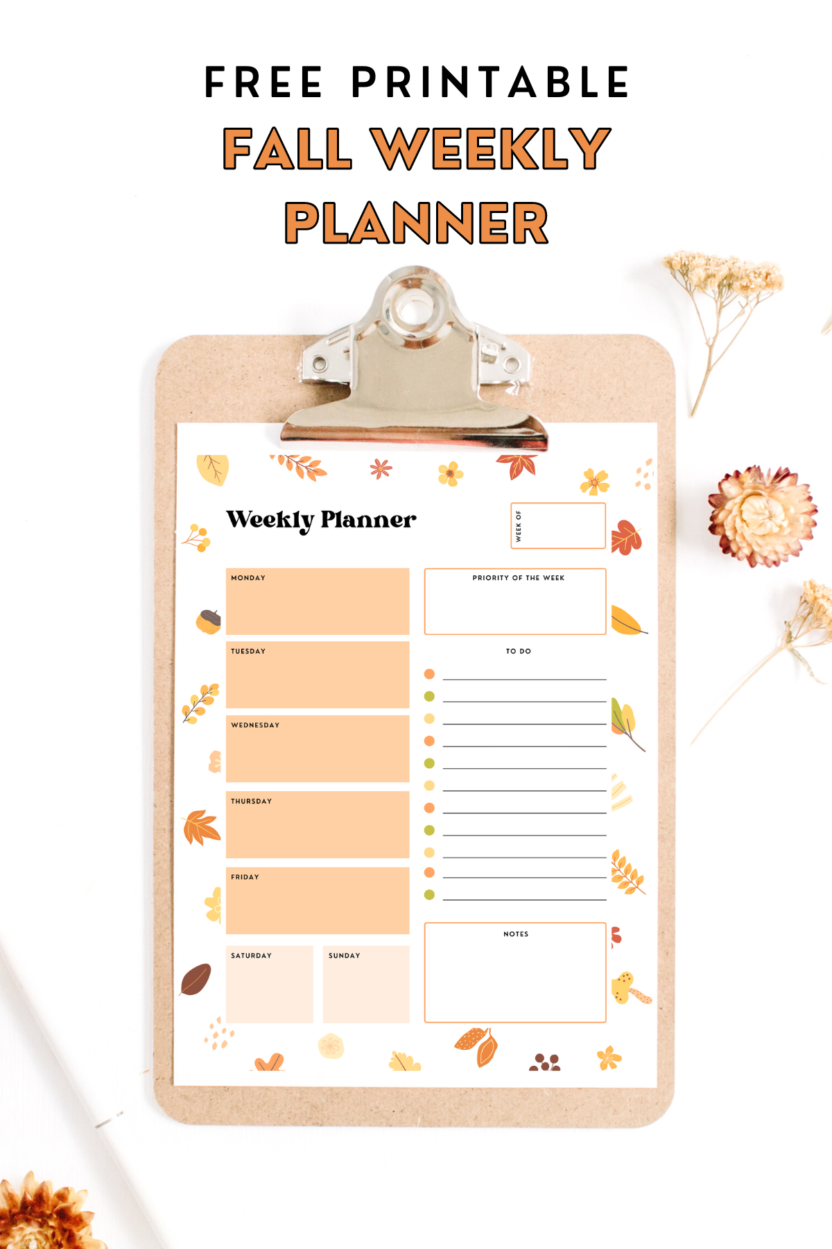 Fall Weekly Planner - Free Printable — Gathering Beauty intended for Free Daily Planner Autumn Printable