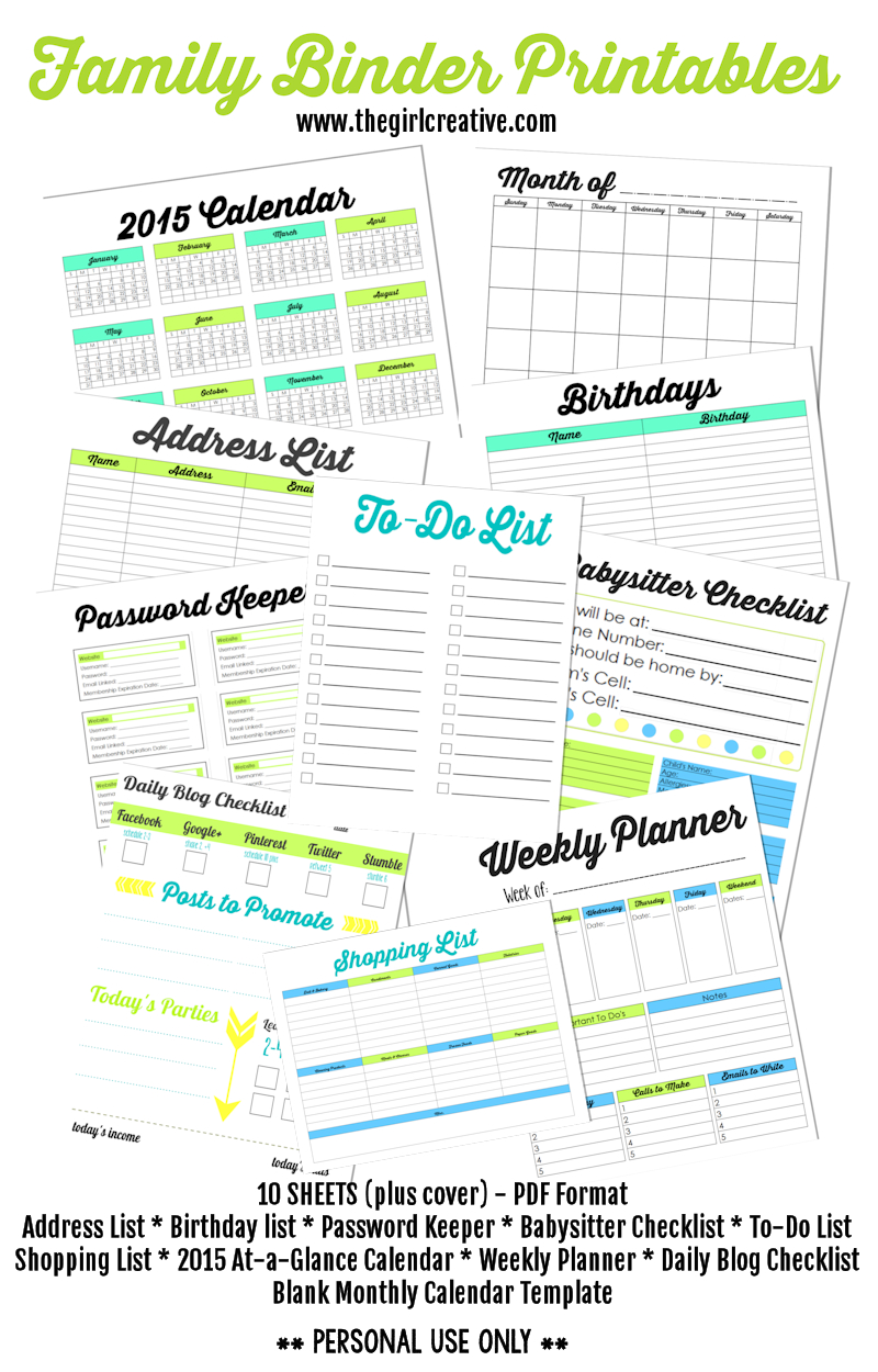 Family Binder Printables - The Girl Creative pertaining to Family Binder Free Printables