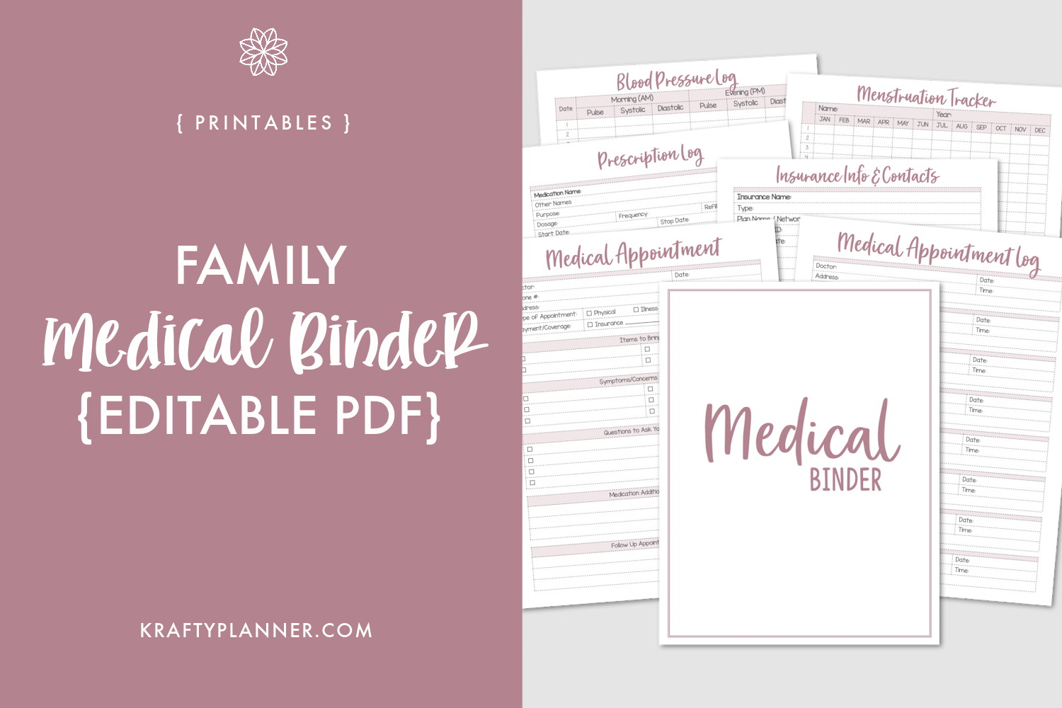 Family Medical Binder {Editable Pdf} — Krafty Planner with Medical Organizer Free Printable Medical Binder Forms