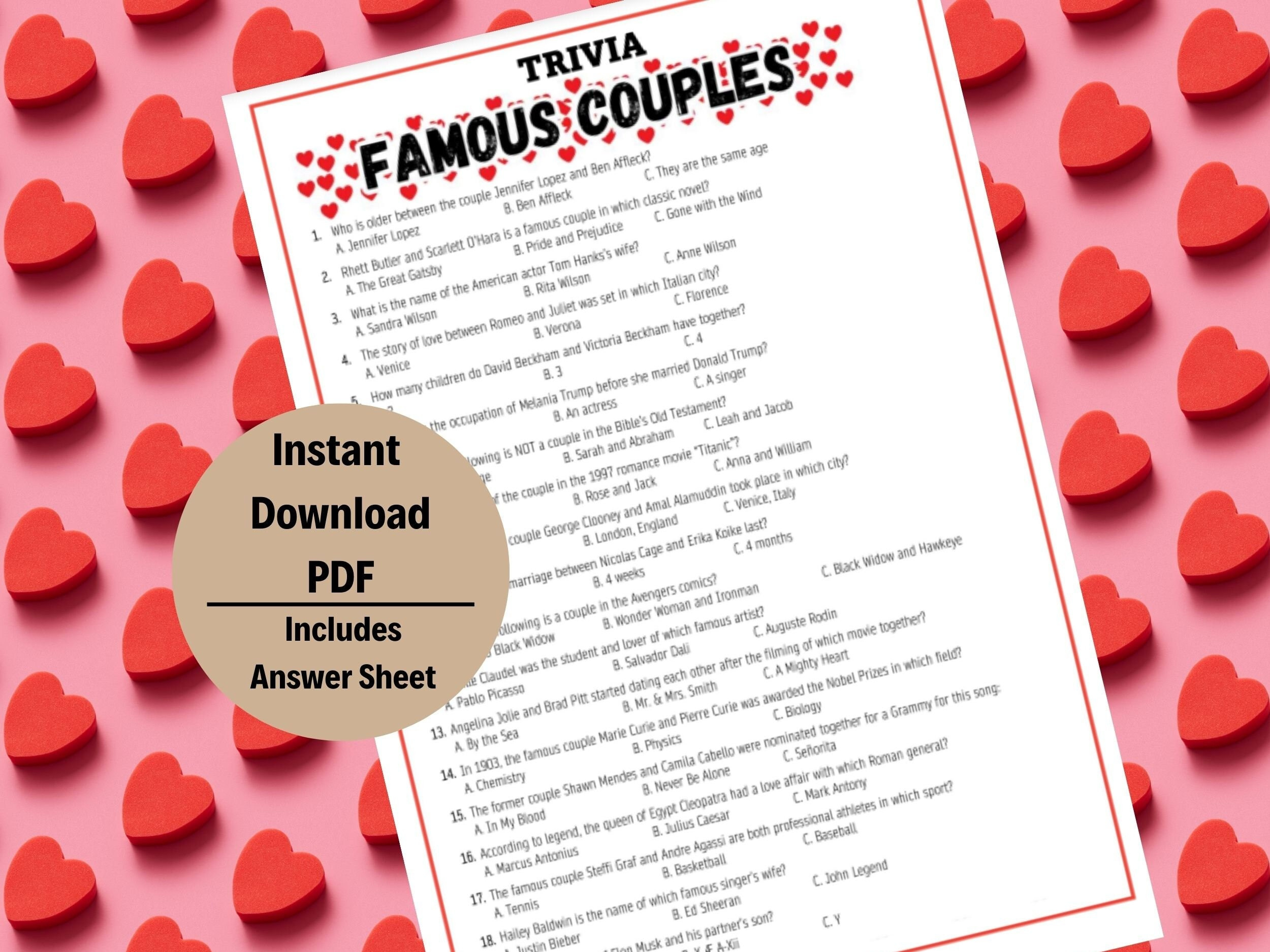 Famous Couples Trivia, Couples Trivia Game, Celebrity Trivia within Famous Couples Trivia Questions And Answers Printable