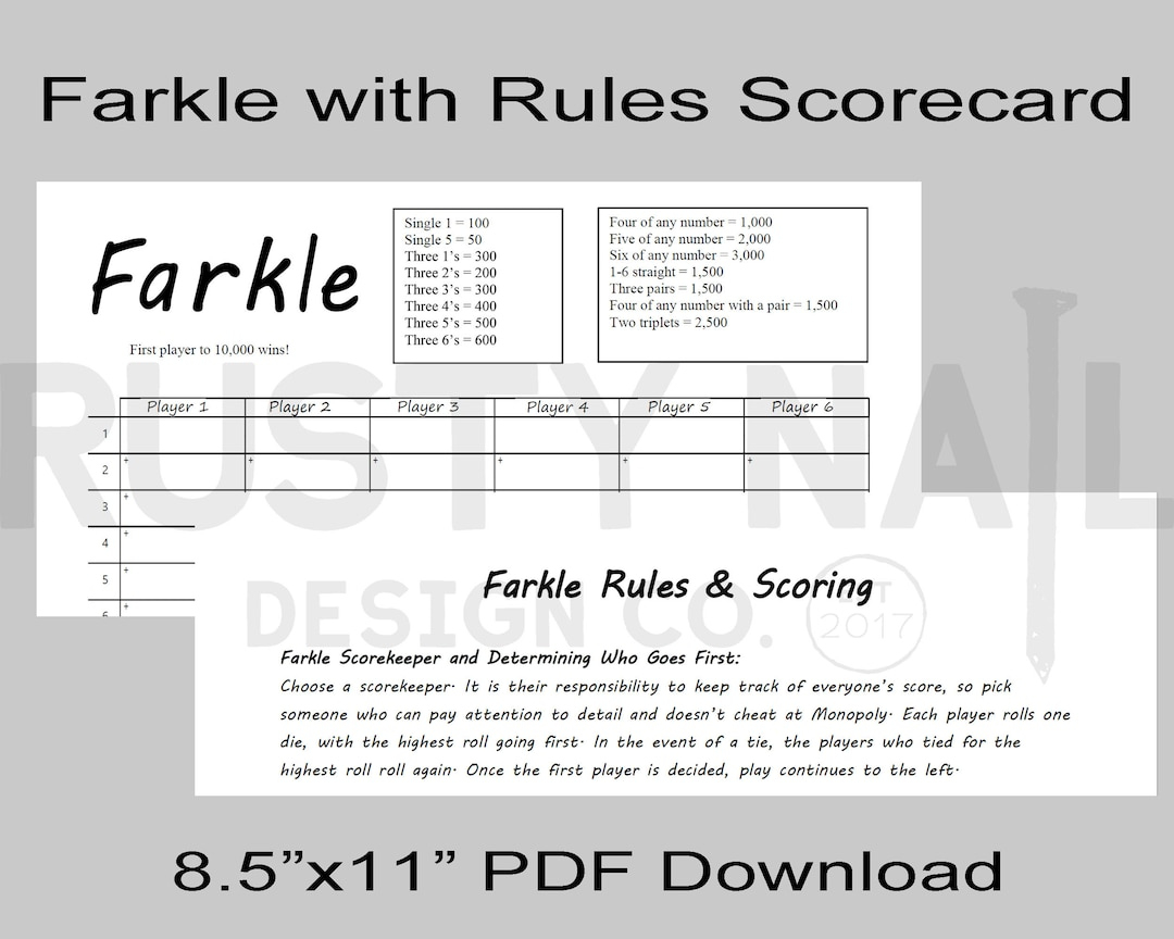 Farkle Game Scorecard Pdf - 8.5X11 Double-Sided Scorecard, Farkle pertaining to Farkle Rules Printable Free