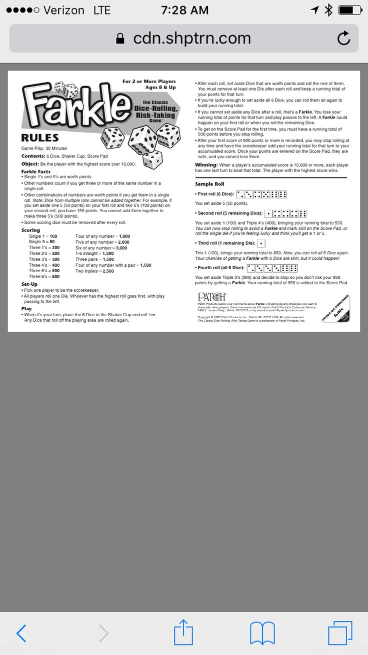 Farkle Rules pertaining to Farkle Rules Printable Free