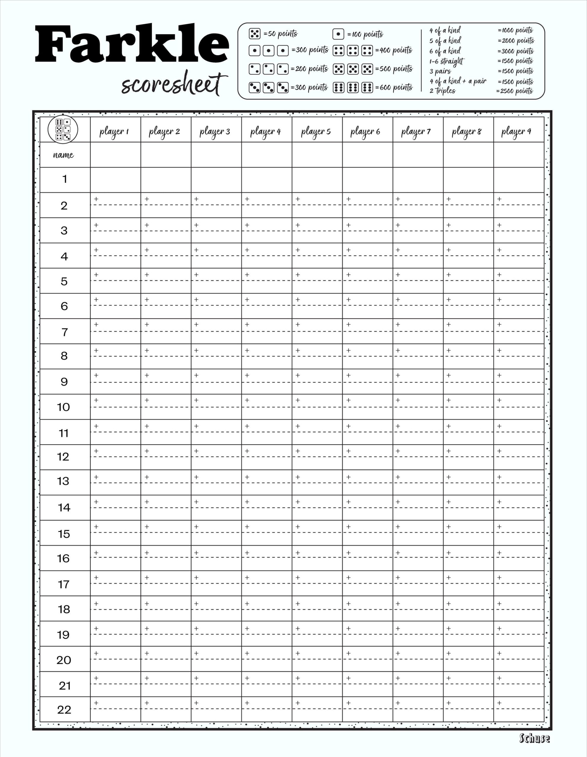 Farkle Scoresheet (Update) - Printable Downloadable, 8.5X11, A4 pertaining to Free Printable Farkle Score Sheet