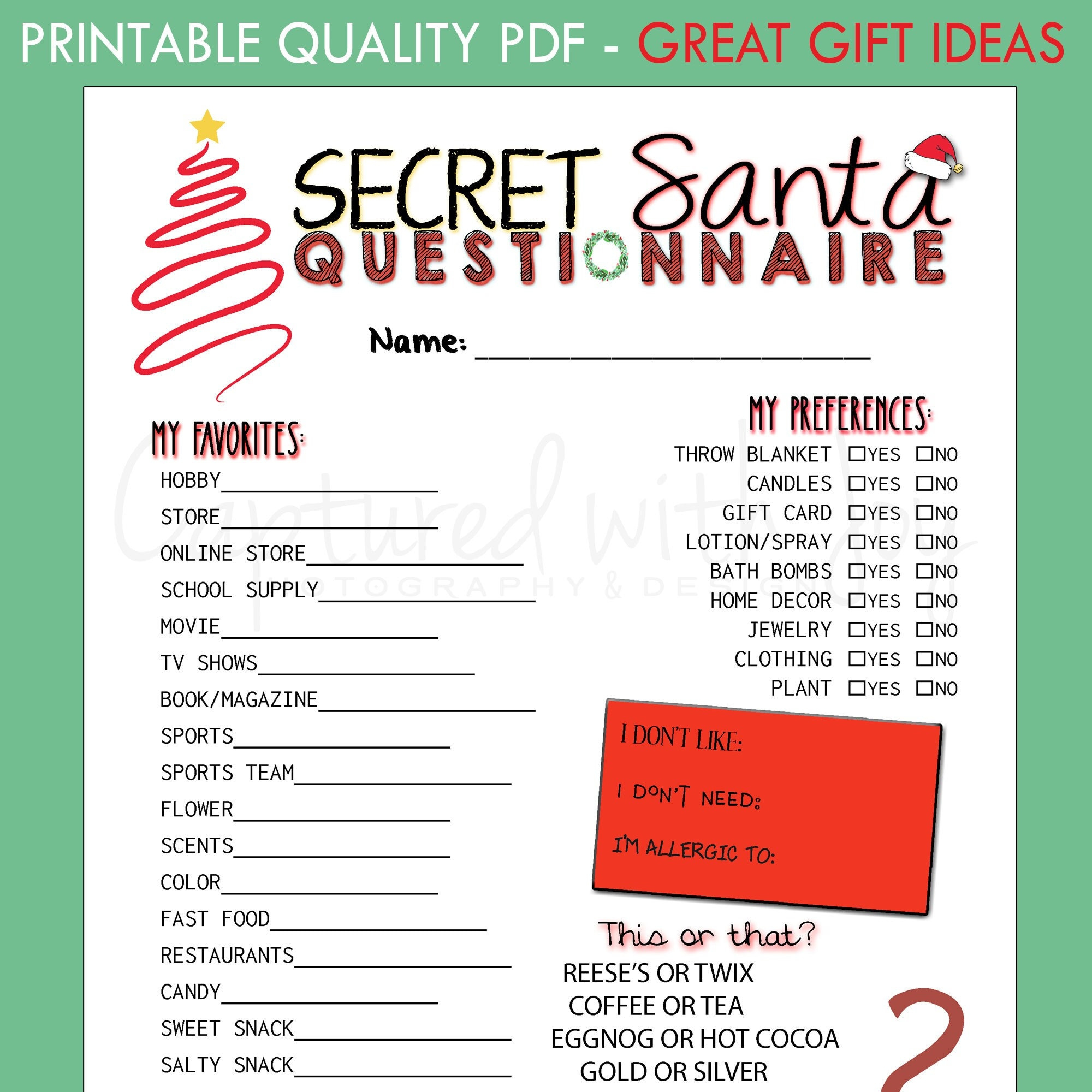 Fillable Printable Pdf -- Secret Santa Questionnaire For Gift pertaining to Secret Santa Form Free Printable