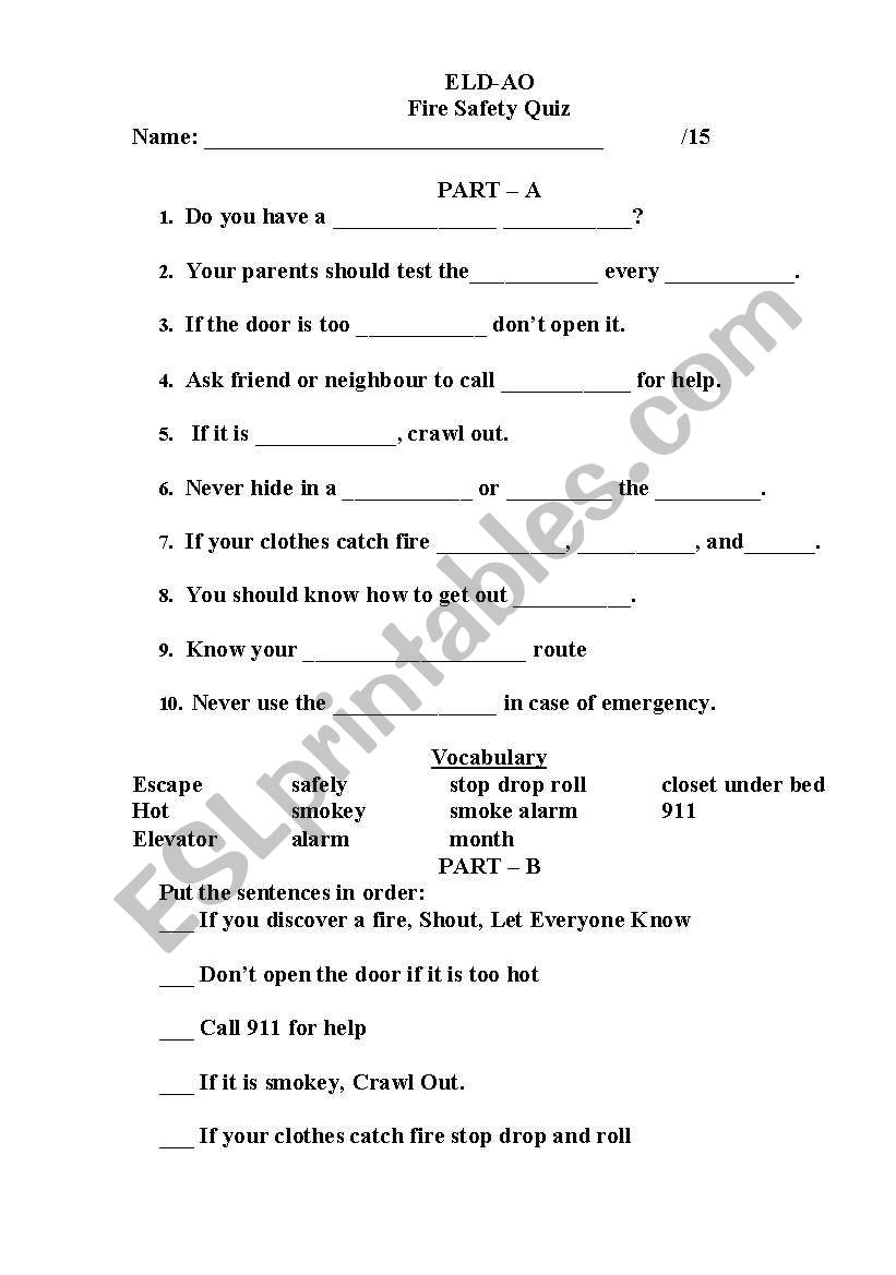 Fire Safety Quiz - Esl Worksheethansari9119 inside Printable Fire Safety Quiz