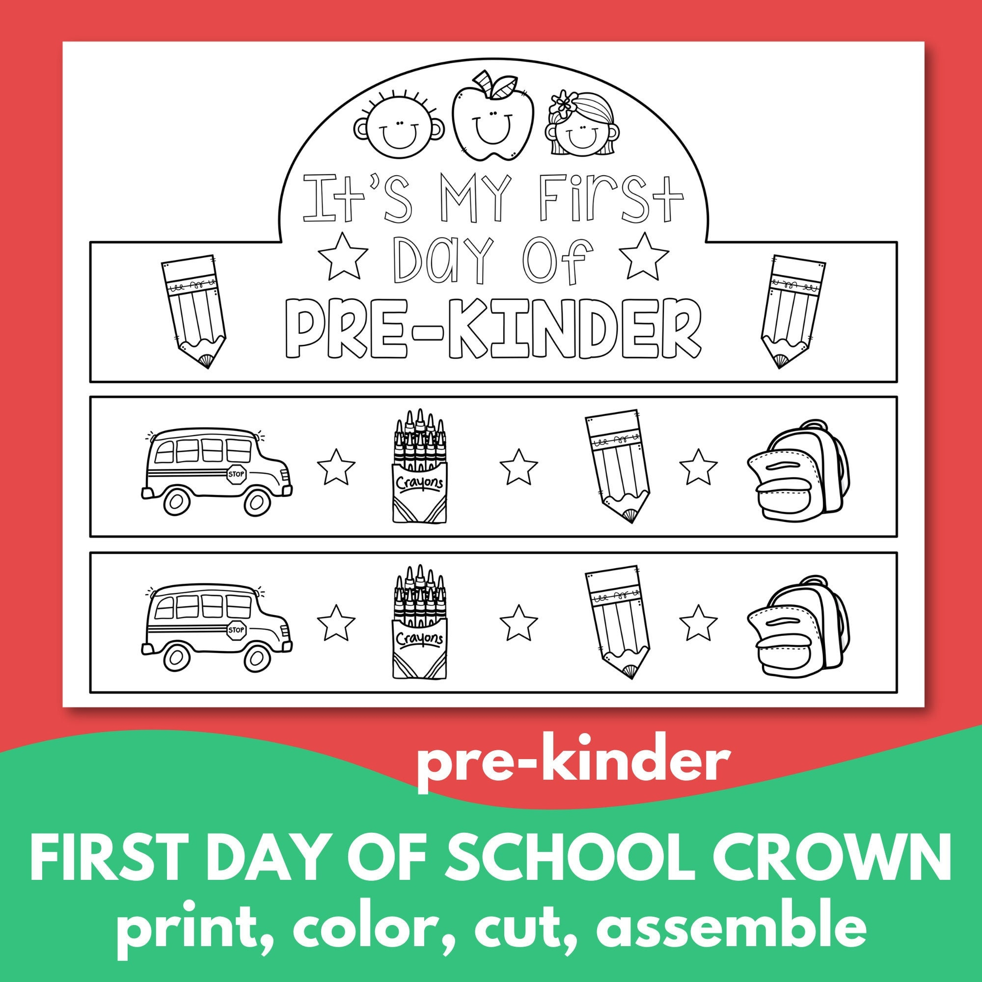 First Day Of Pre-K Crown Printable, Prek Kids Crown, Pre Kinder pertaining to First Day Of Pre K Printable