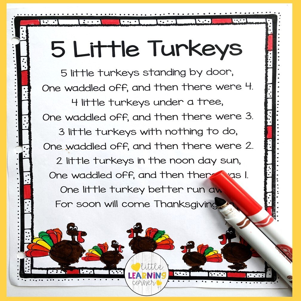 Five Little Turkeys Poem pertaining to 5 Little Turkeys Printable