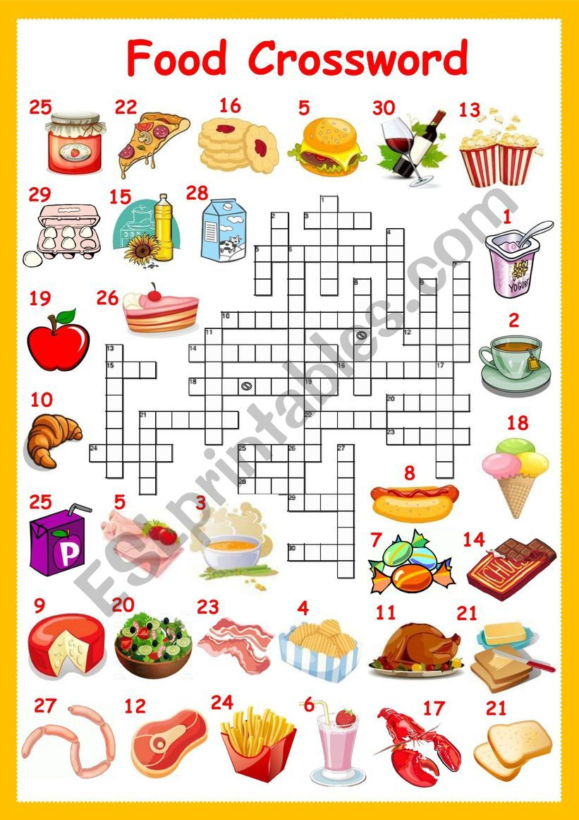 Food Crossword - Esl Worksheetsolnechnaya for Food Crosswords Printable