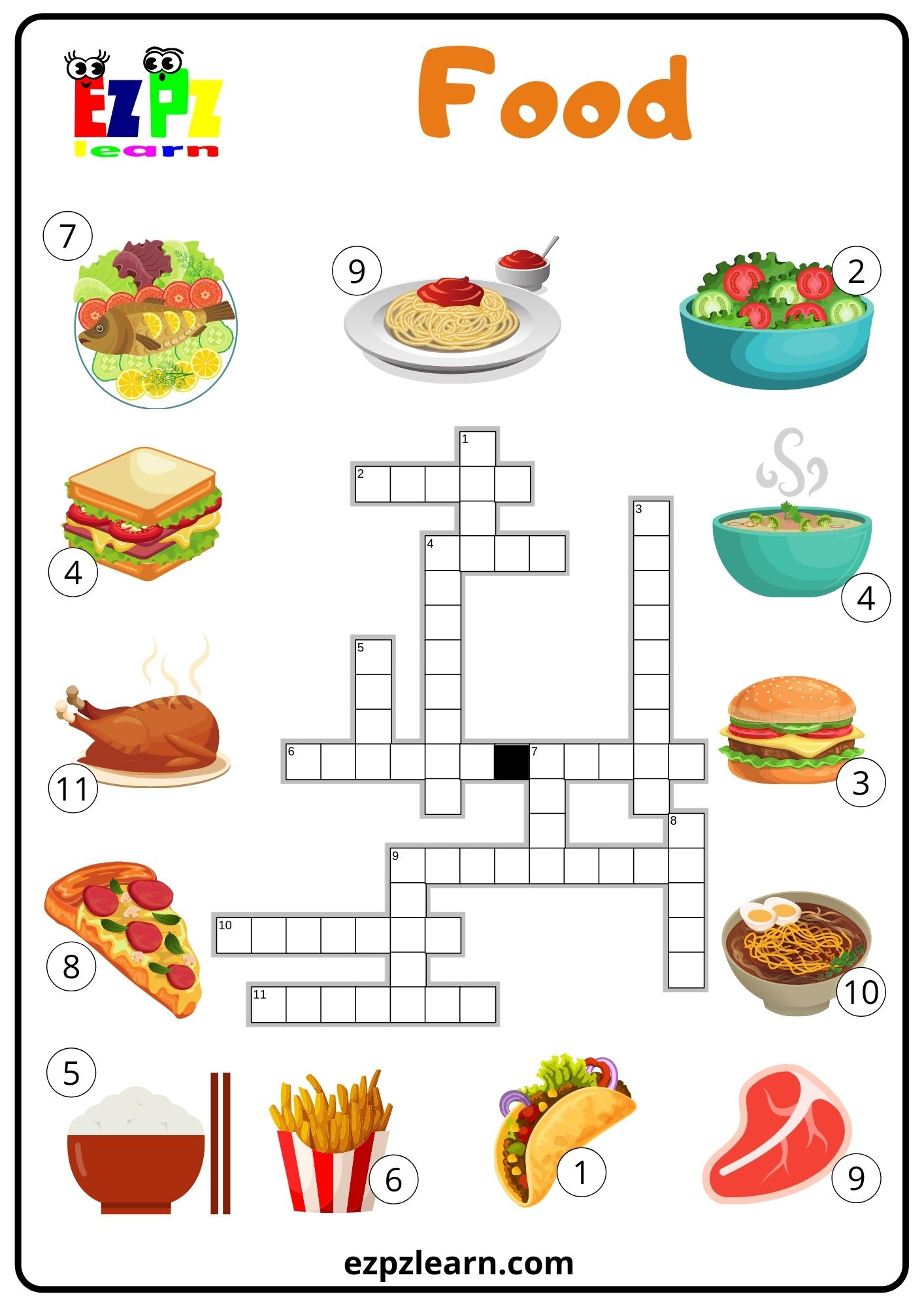 Food Crossword - Ezpzlearn with Food Crosswords Printable