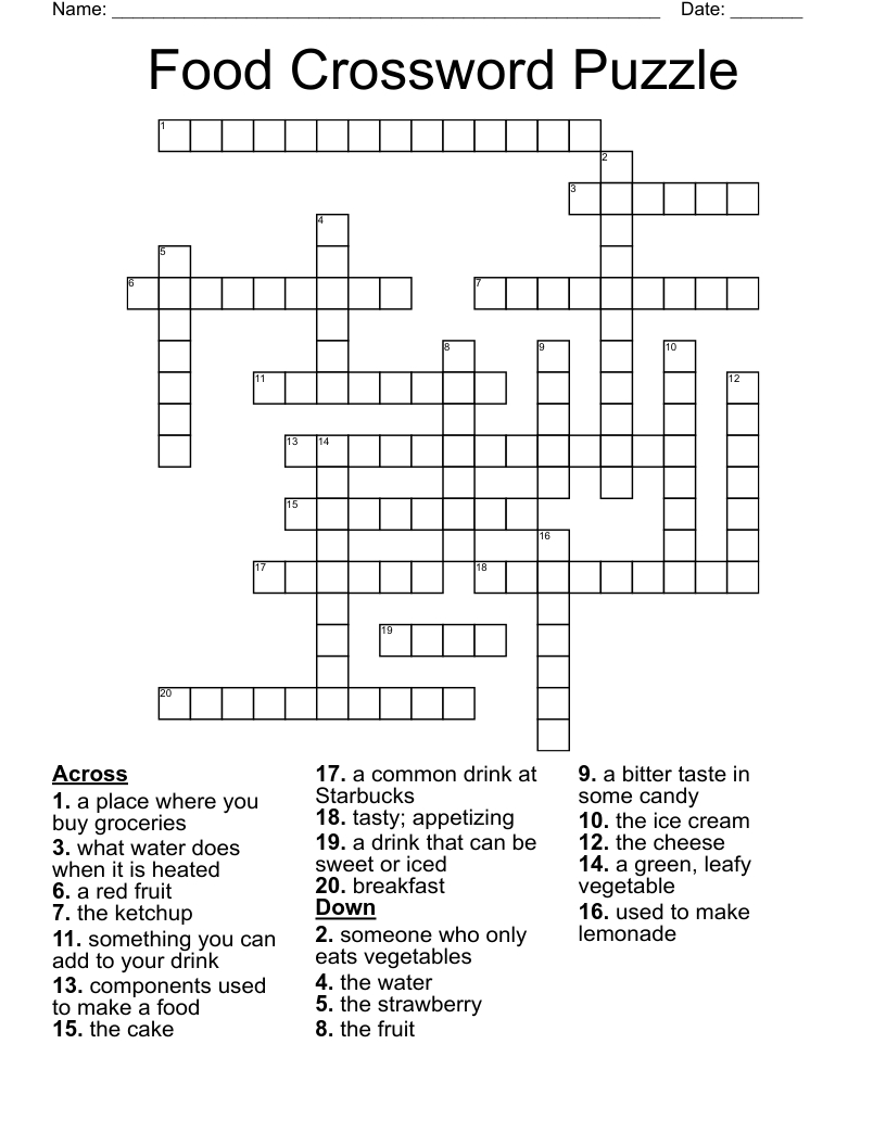 Food Crossword Puzzle - Wordmint with regard to Food Crossword Printable