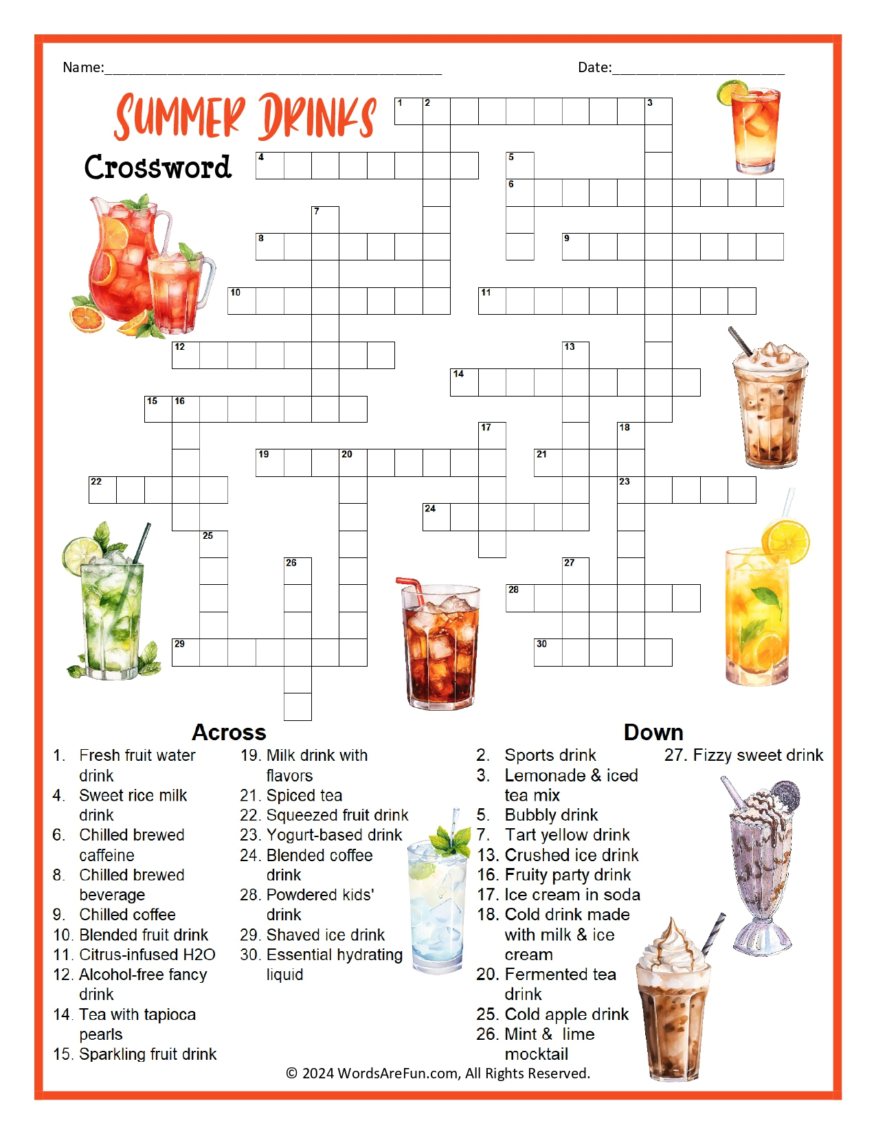 Food Crossword Puzzles for Food Crosswords Printable