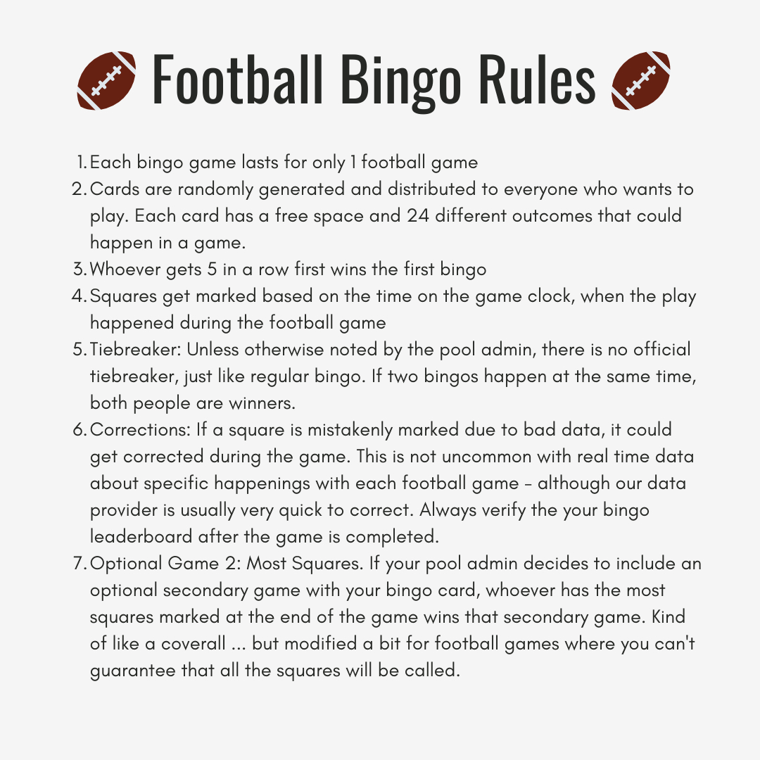 Football Bingo Rules inside Bingo Card Game Rules