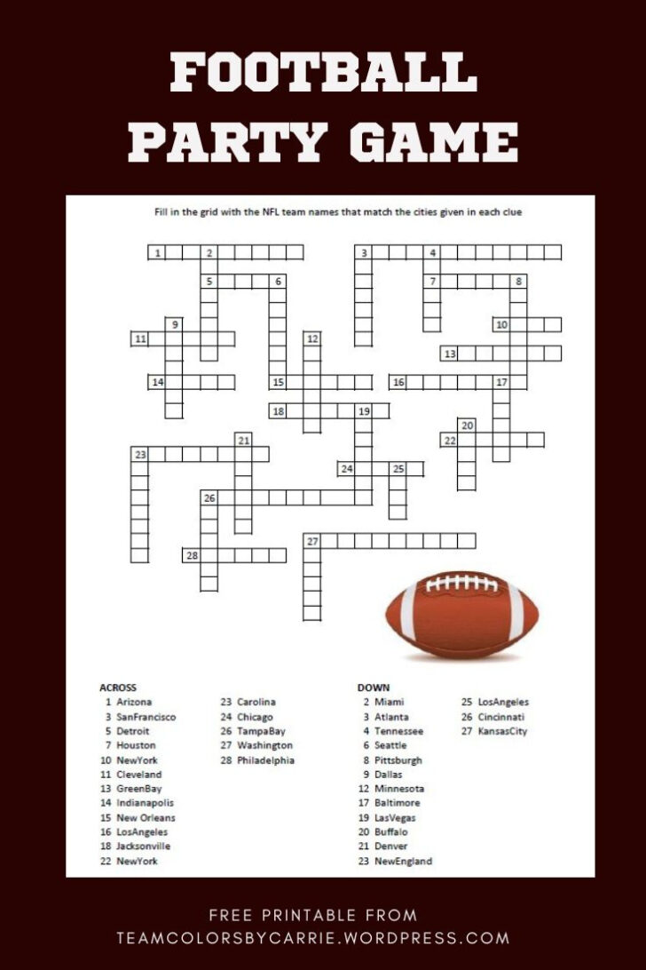 Super Bowl Crossword Puzzle Printable