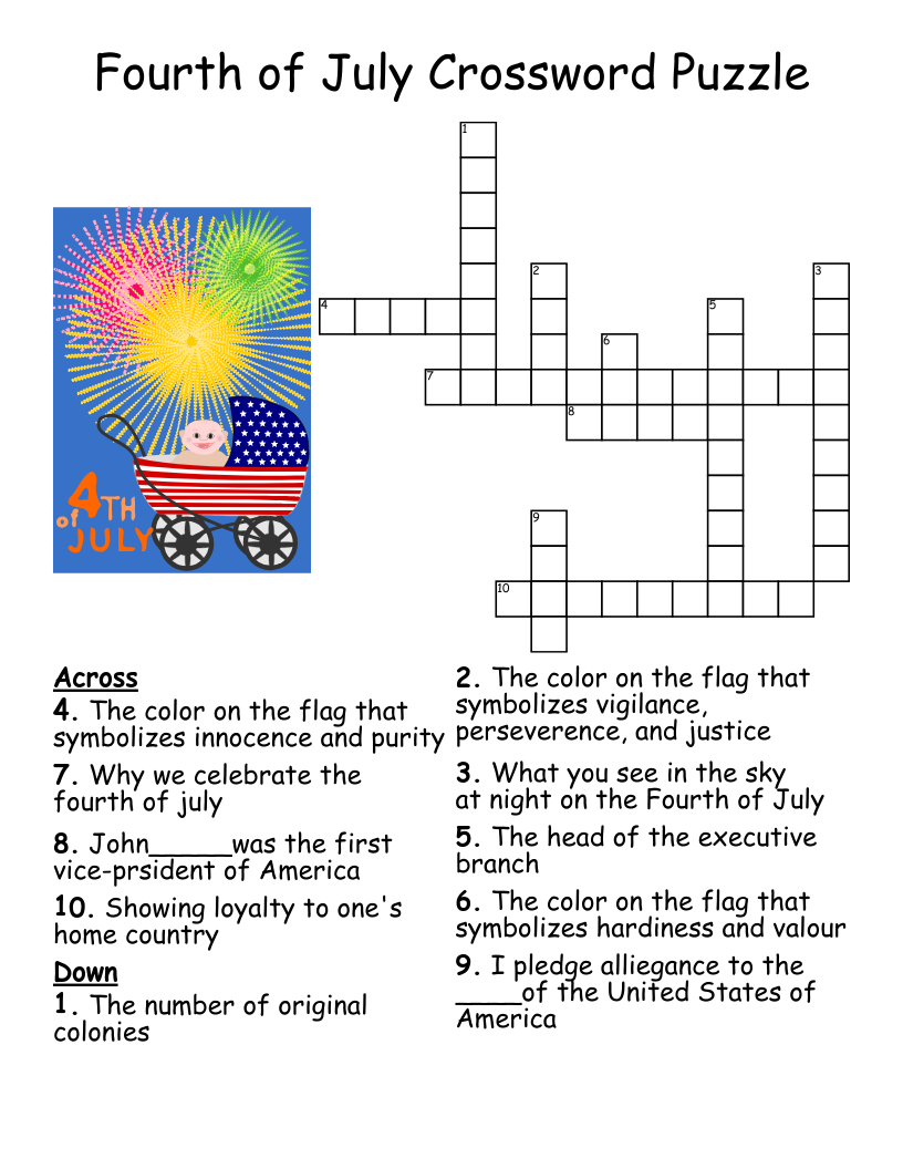 Fourth Of July Crossword Puzzle - Wordmint regarding 4Th Of July Crossword Puzzle Printable