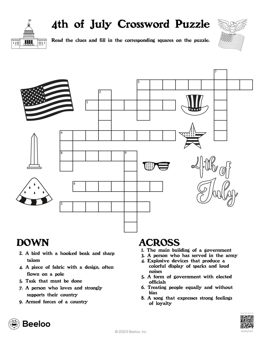 Fourth Of July-Themed Crossword Puzzles • Beeloo Printable Crafts throughout 4Th Of July Crossword Puzzle Printable