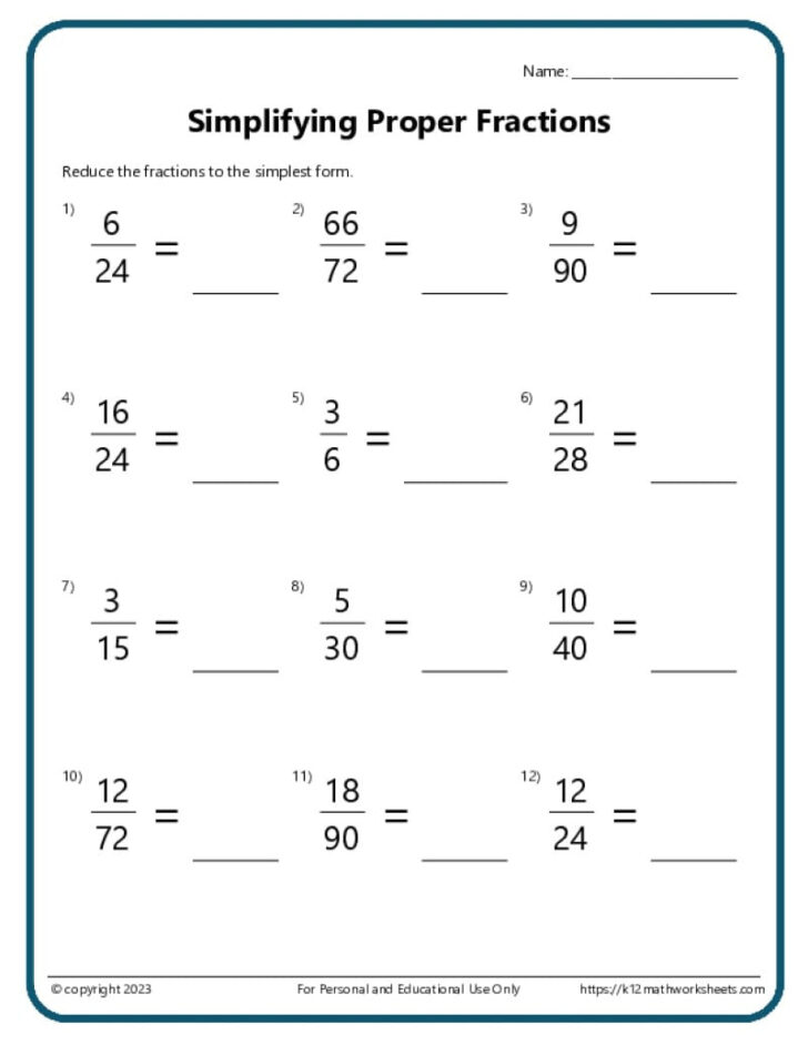 Printable Fractions Worksheet