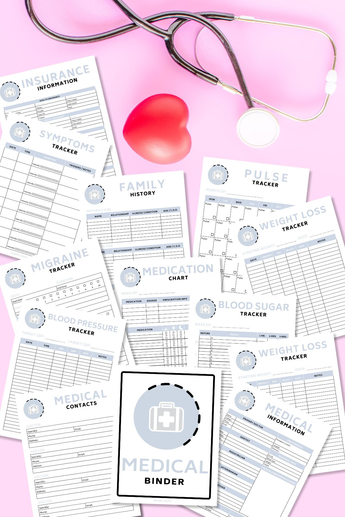Free 4 Page Medical Binder Printable - Savor + Savvy regarding Downloadable Free Printable Medical Binder Forms
