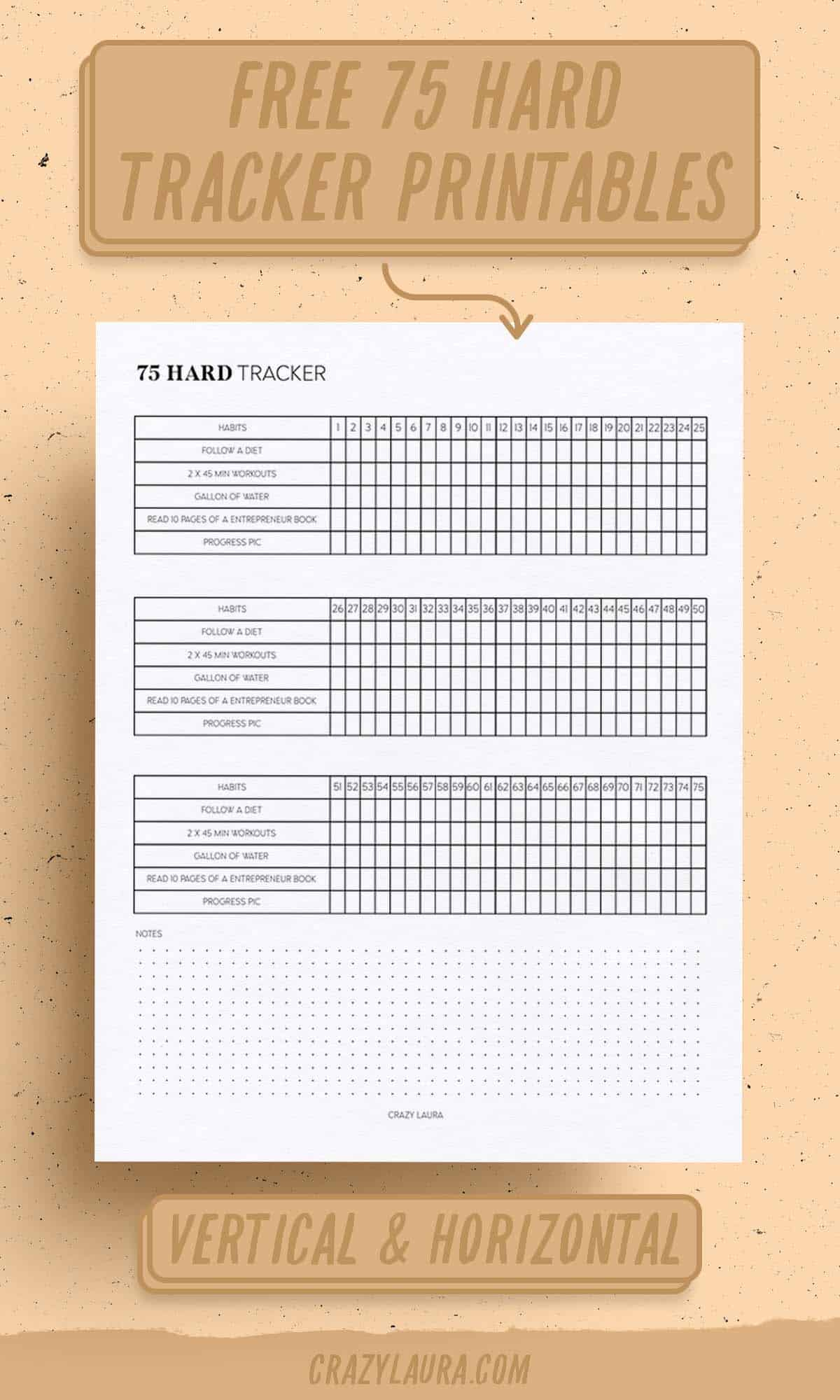 Free 75 Hard Tracker Printable With Two Versions For 2025 regarding 75 Hard Challenge Free Printable