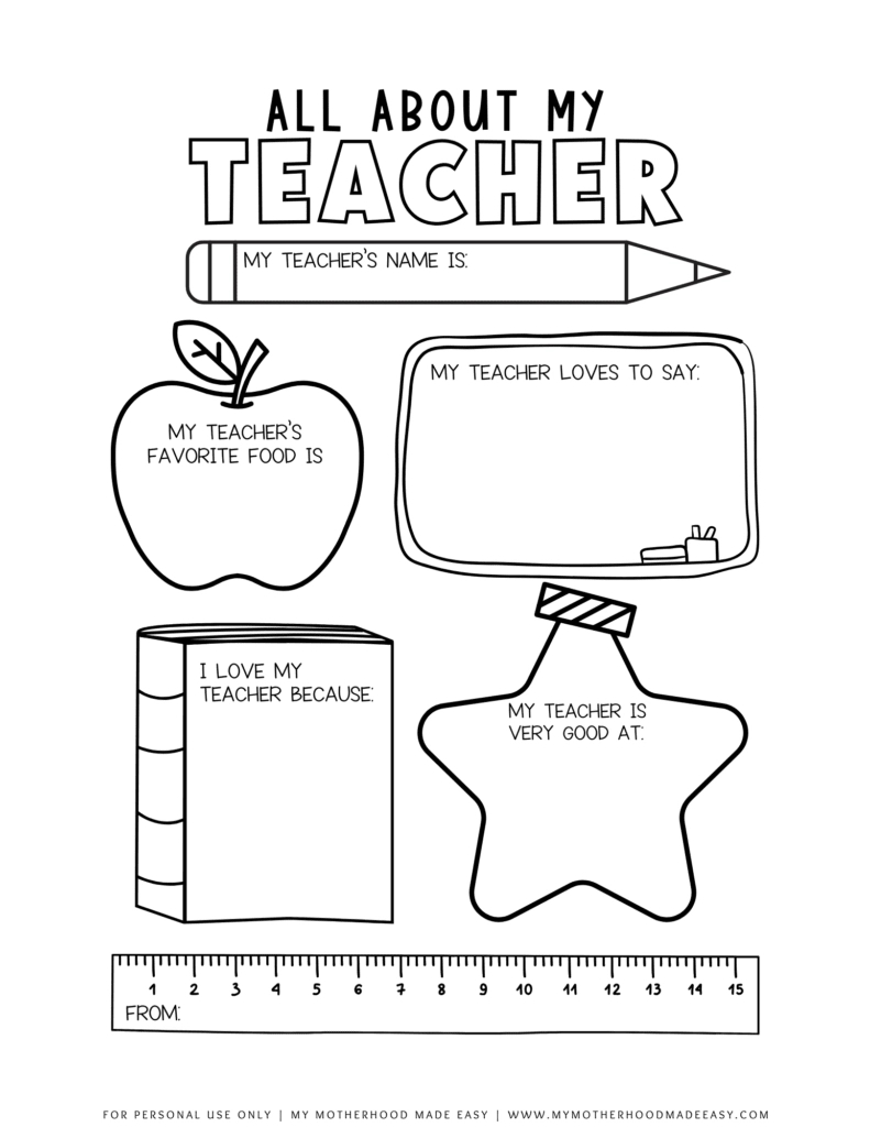 Free All About My Teacher Printable Pdf (Thank You Gift) – My intended for Free Printable All About My Teacher Printable