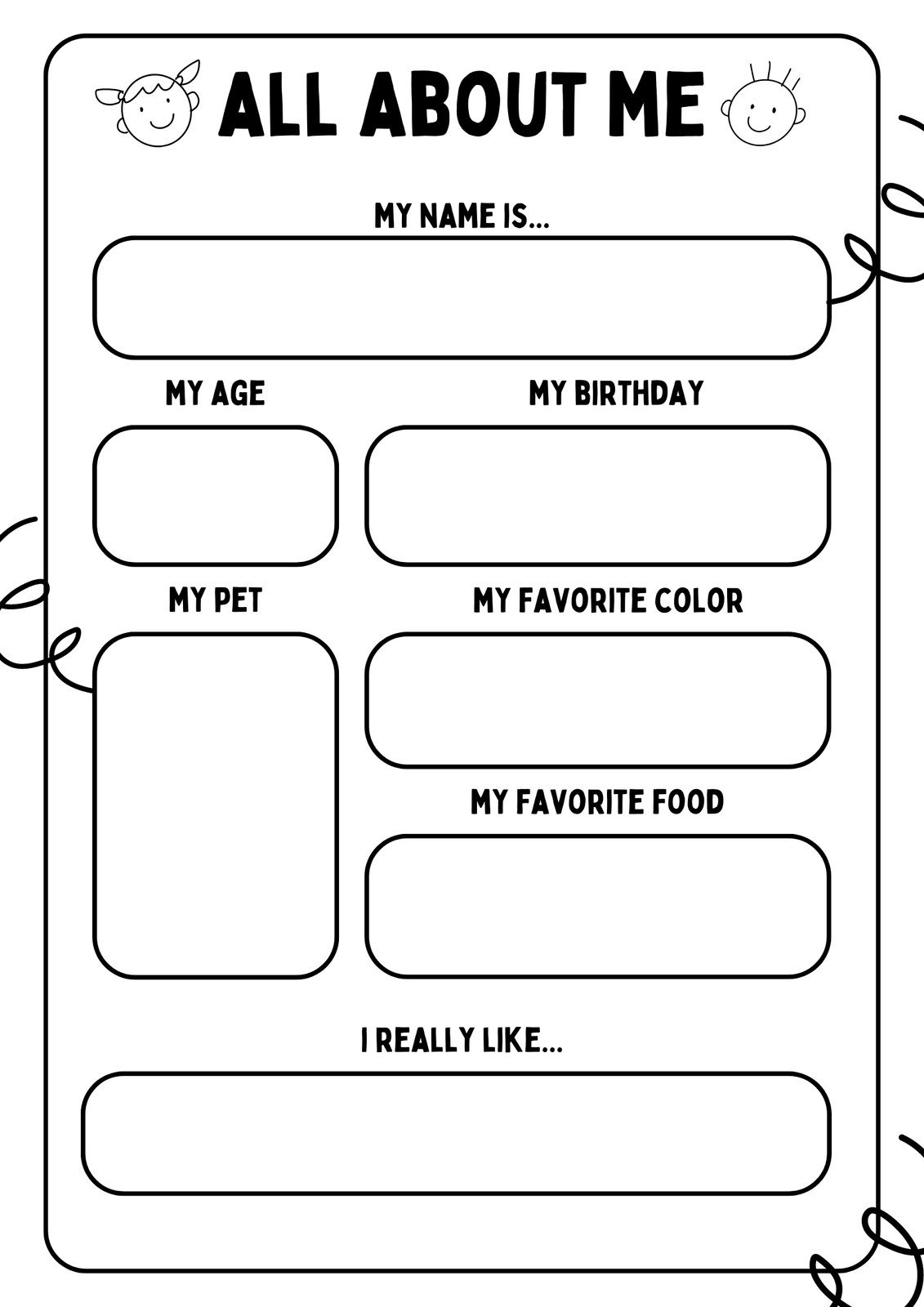 Free And Printable All About Me Worksheet Templates | Canva with Download Free Printable Worksheets