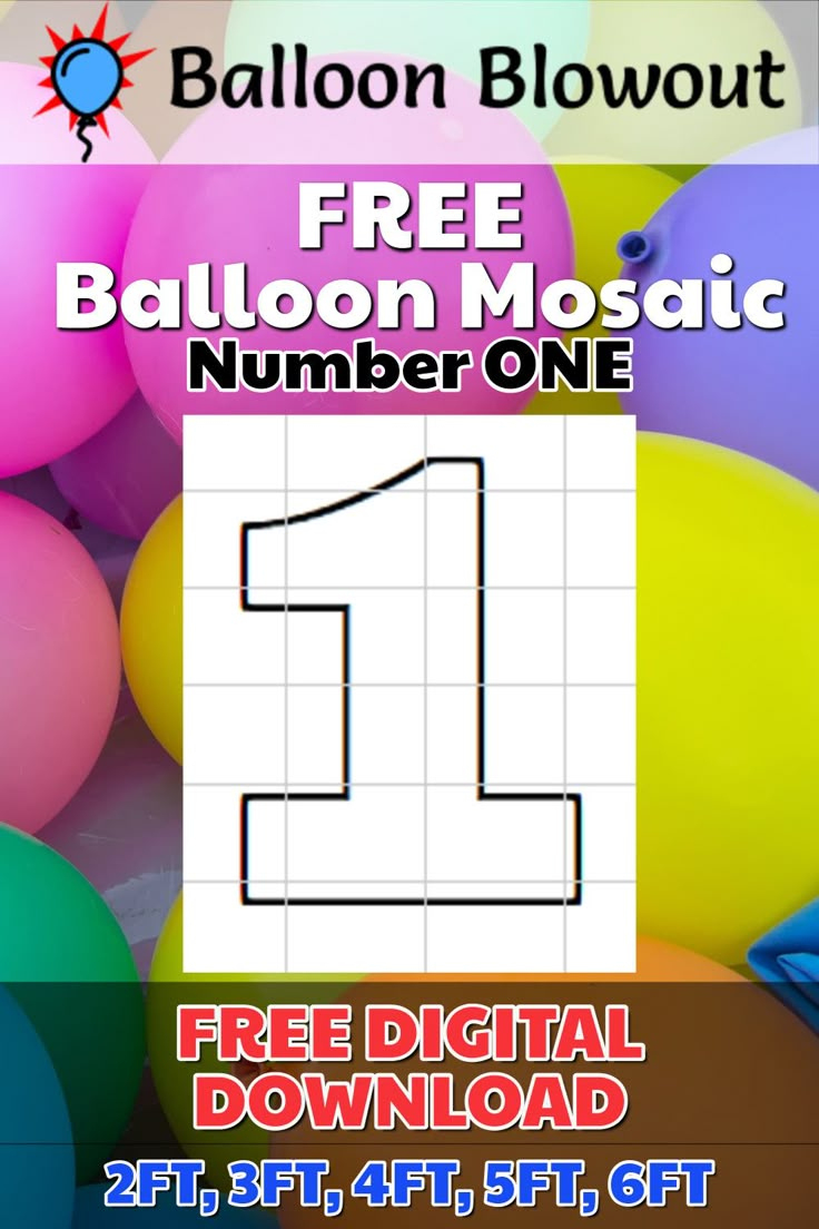 Free Balloon Mosaic Number 1 One Template Frame Kit Pdf Large inside Printable Marquee Number Template Free