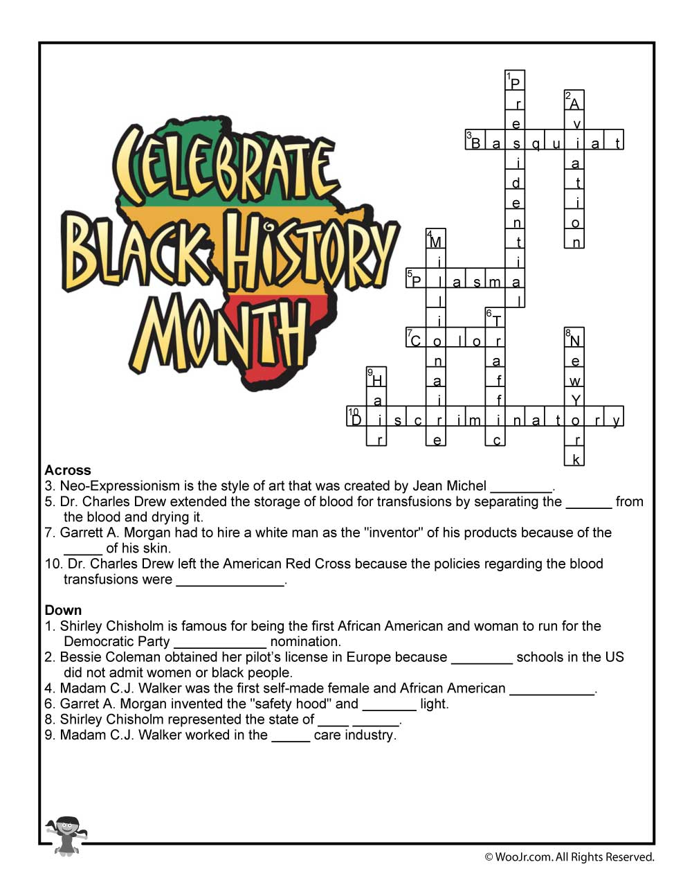 Free Black History Month Crossword Puzzle Worksheet, Download Free with Black History Month Crossword Puzzles Printable