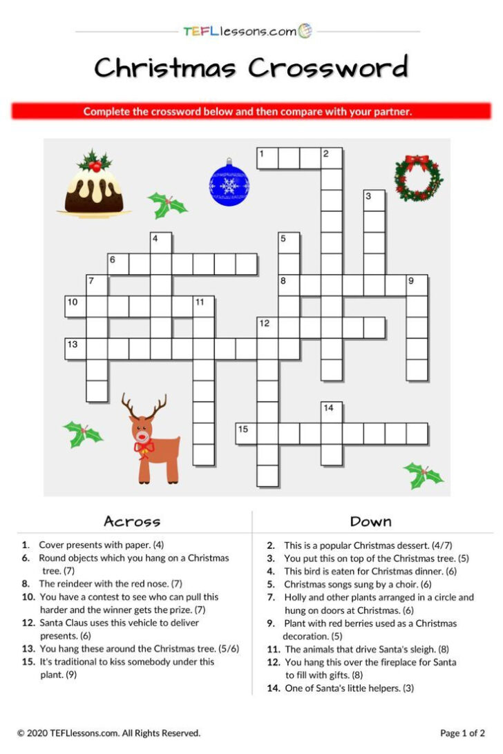 Esl Crossword Puzzle Printable