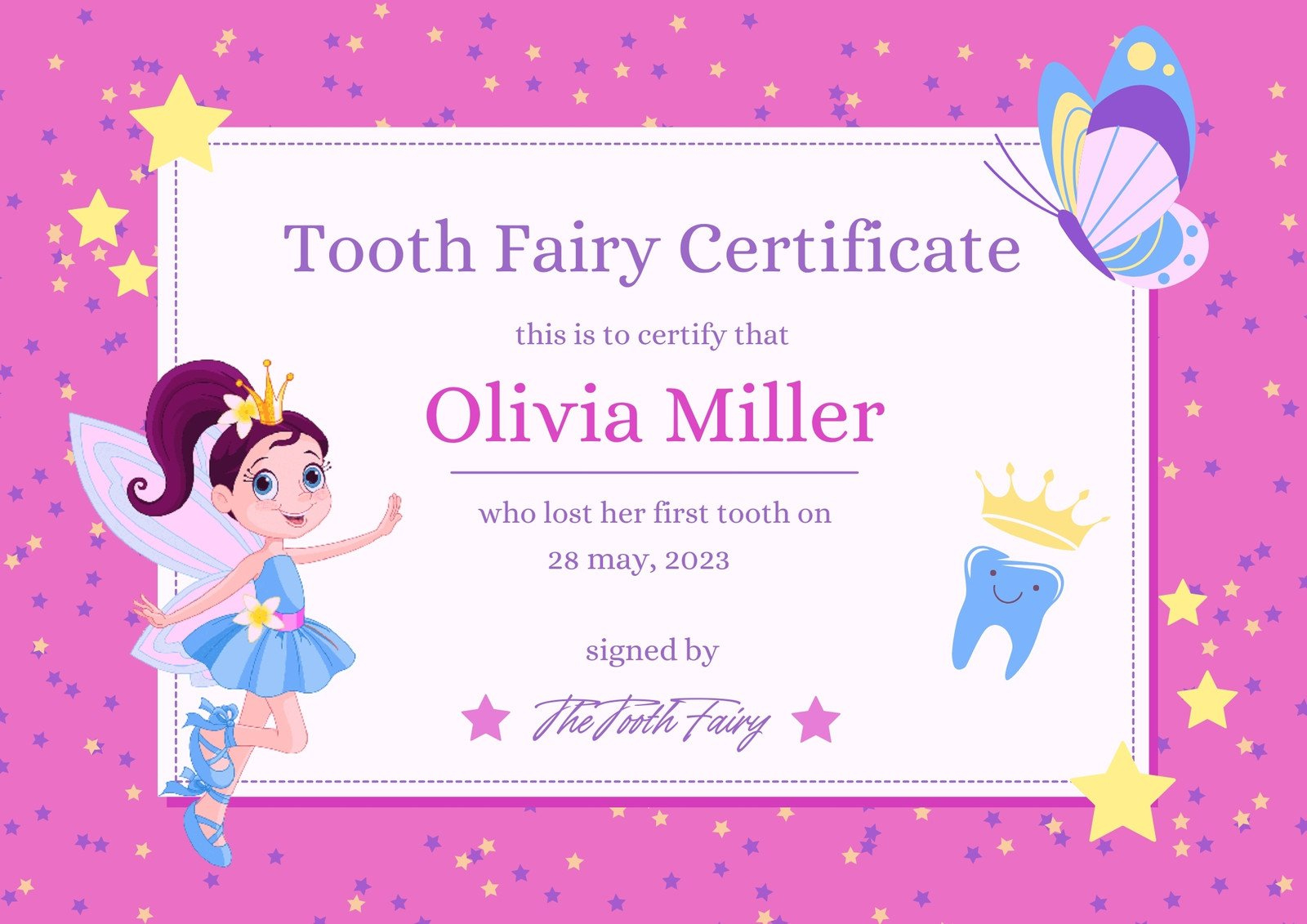 Free Customizable Tooth Fairy Certificate Templates | Canva in Free Printable Tooth Fairy Certificate