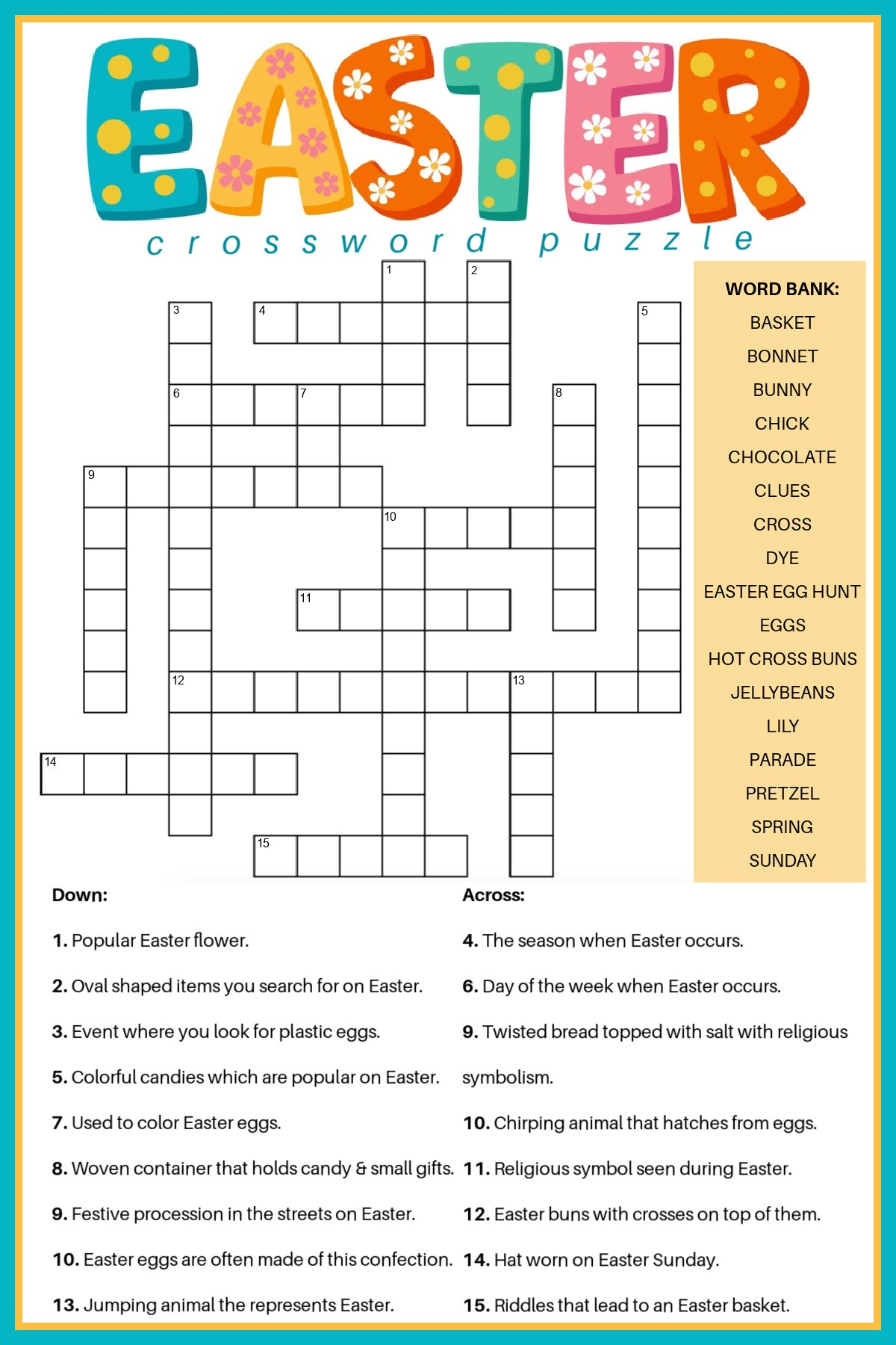 Free Easter Crossword Puzzle Printable - 2 Versions &amp;amp; Answer Key in Free Printable Easter Crossword Puzzle