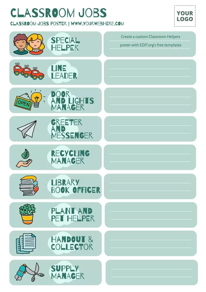 Free Editable Classroom Jobs Charts in Free Printable Classroom Jobs For Preschool