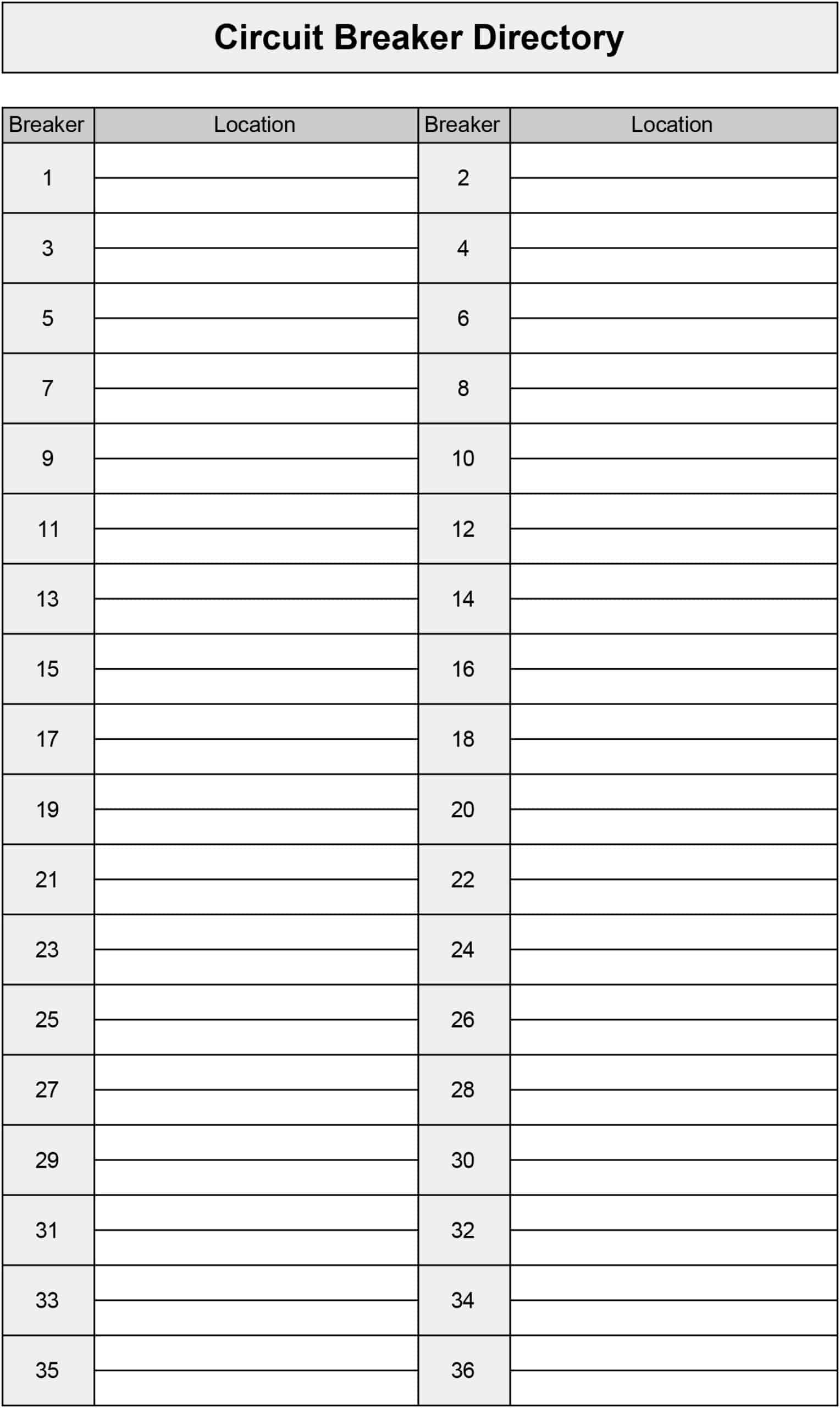 Free Electrical Panel Labeling Templates: Print Breaker Box And intended for Free Printable Circuit Breaker Directory Template