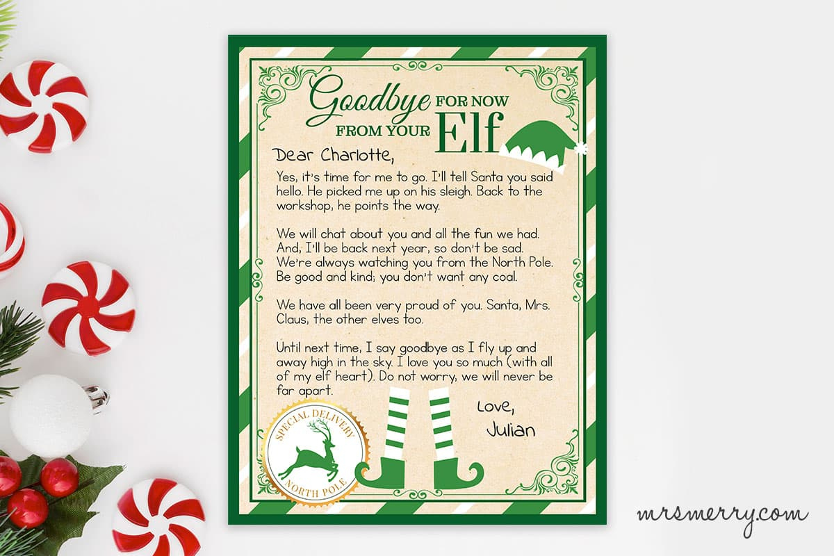 Free Elf On The Shelf Goodbye Letter Printable | Mrs. Merry with Elf On The Shelf Goodbye Letter Free Printable