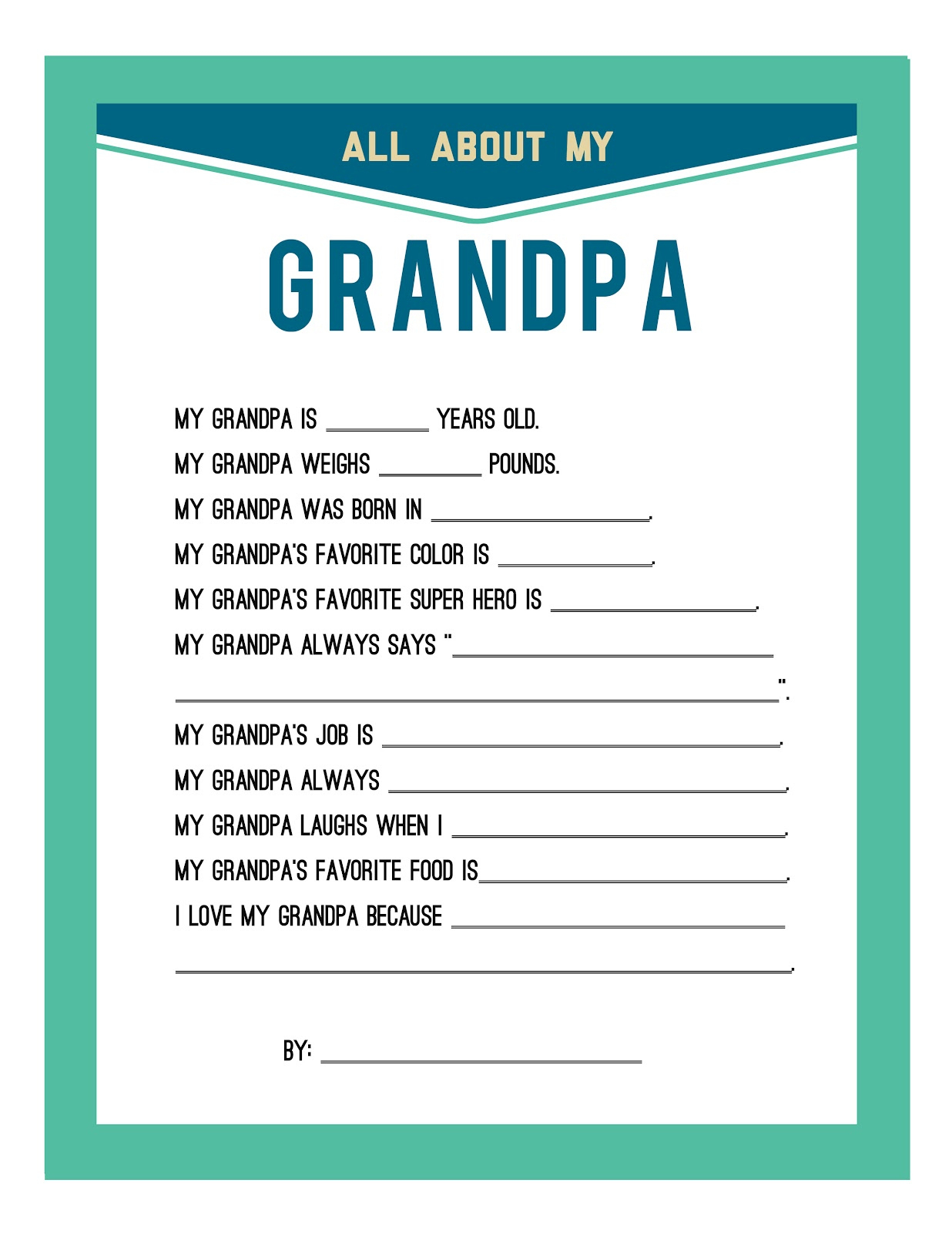 Free Father&amp;#039;S Day Printable for Free Printable Grandpa Questionnaire