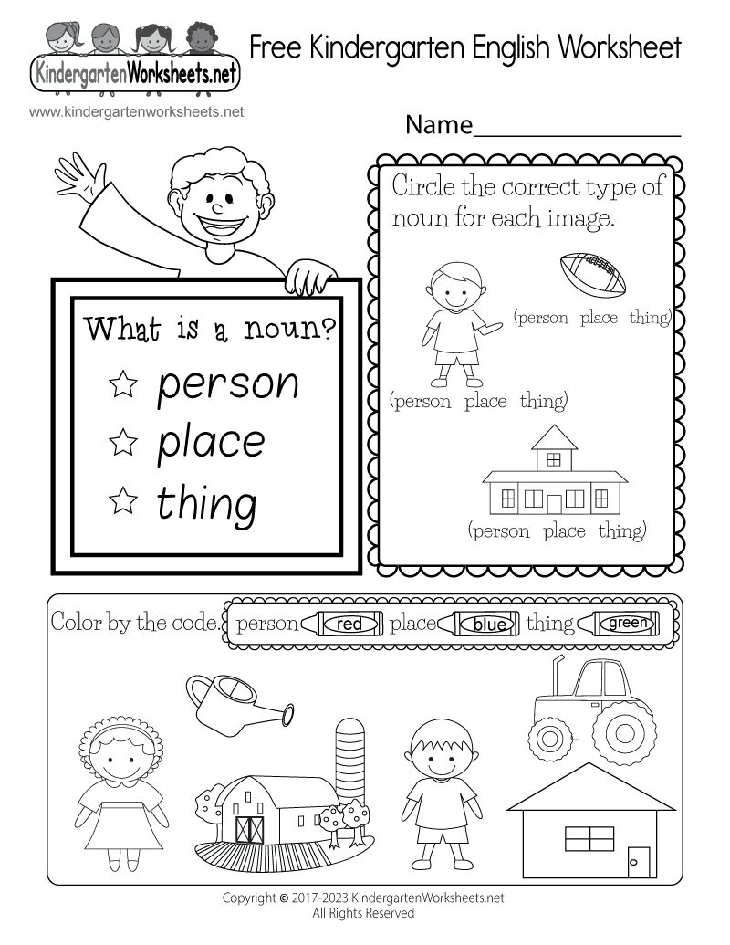 Free Kindergarten English Worksheet inside Printable Main Categories Of Kindergarten Worksheets