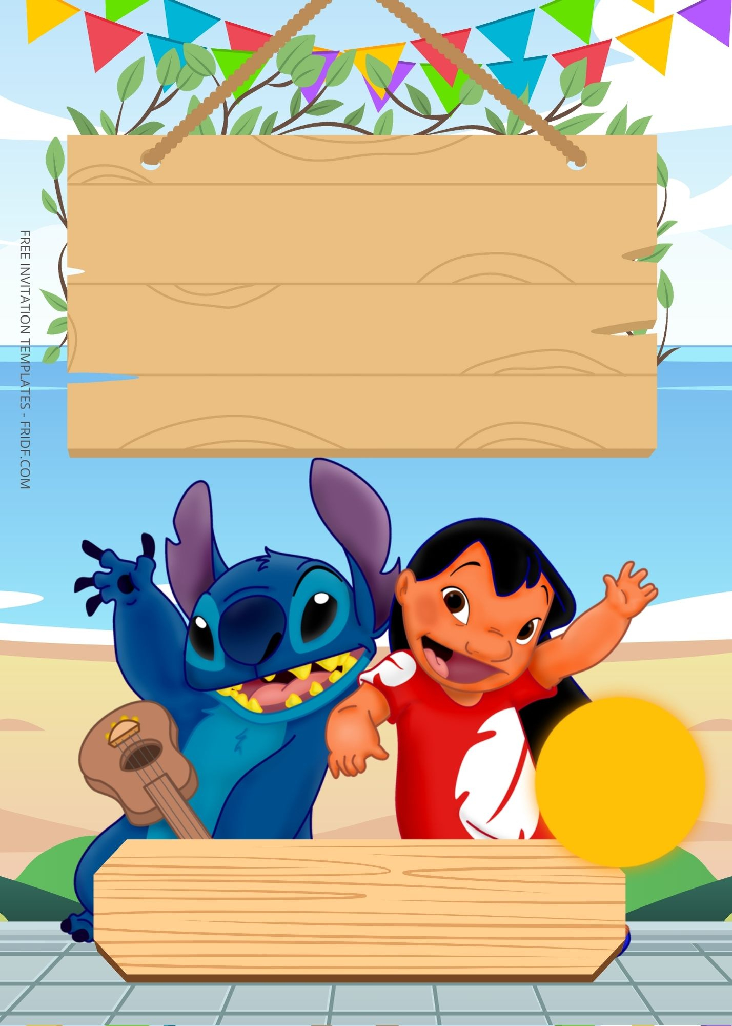 Free Lilo &amp;amp; Stitch Beach Party Birthday Invitation Templates inside Free Printable Stitch Invitation Layout