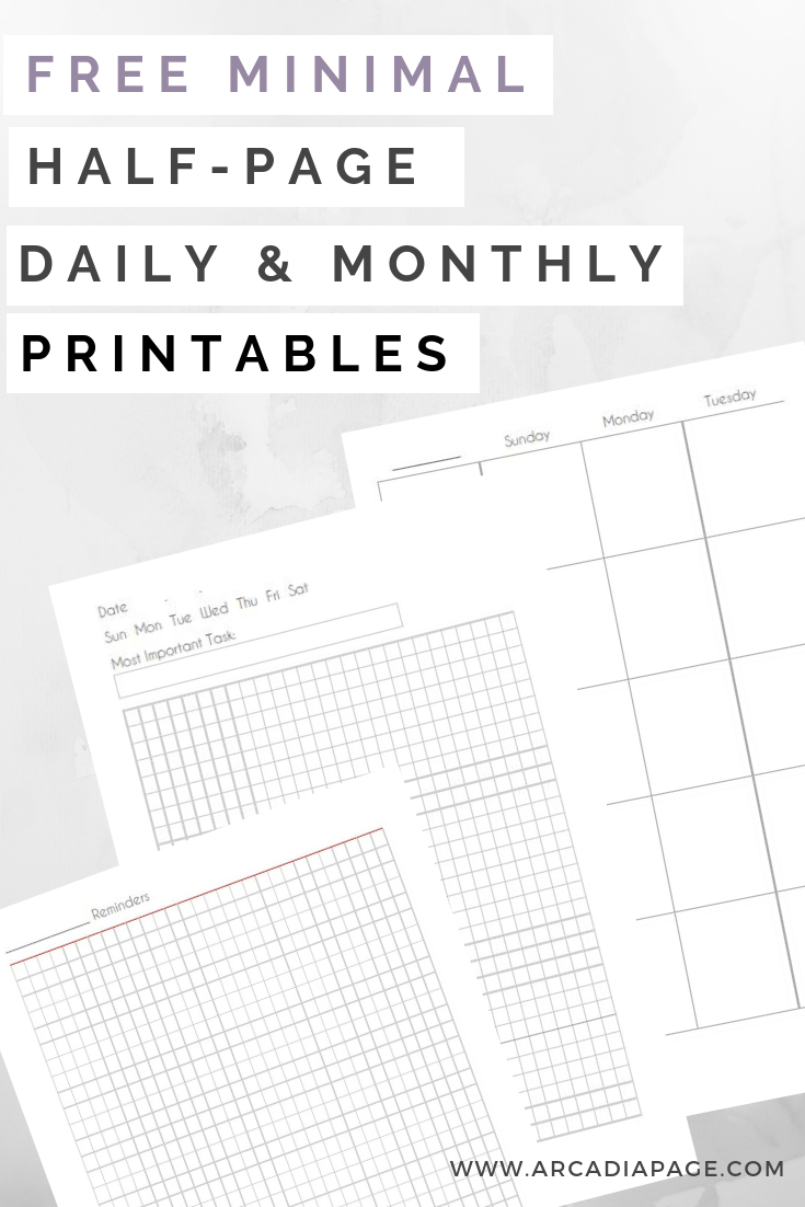 Free Minimal Half-Page Planner Printables throughout Free Half Letter Planner Printables