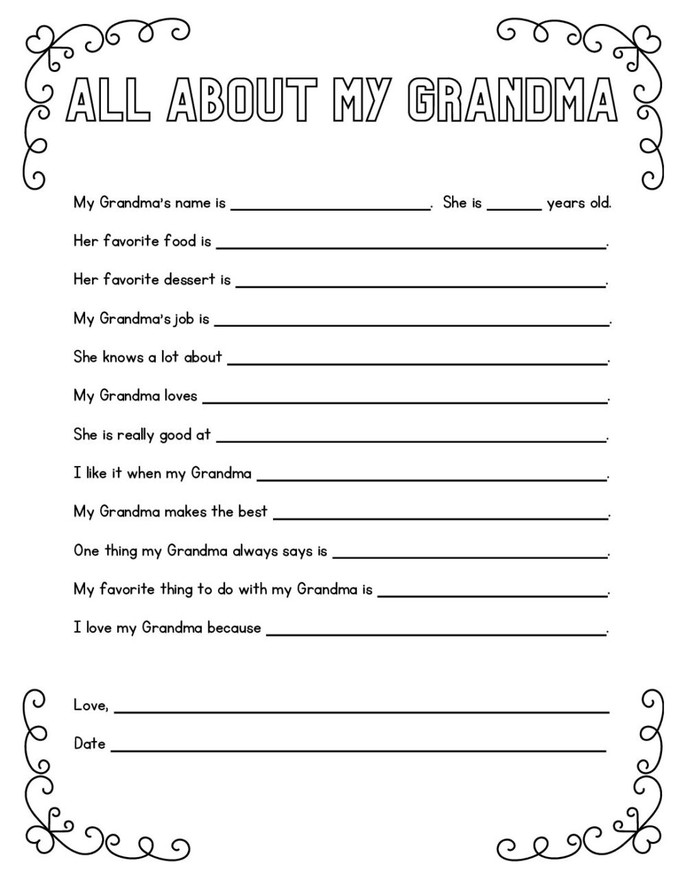 Free Mother&amp;#039;S Day Printable Questionnaires - A Special Gift Idea in Free Printable Grandma Questionnaire