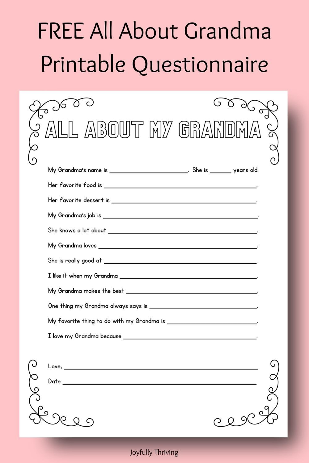 Free Mother&amp;#039;S Day Printable Questionnaires - A Special Gift Idea intended for Free Printable Grandma Questionnaire