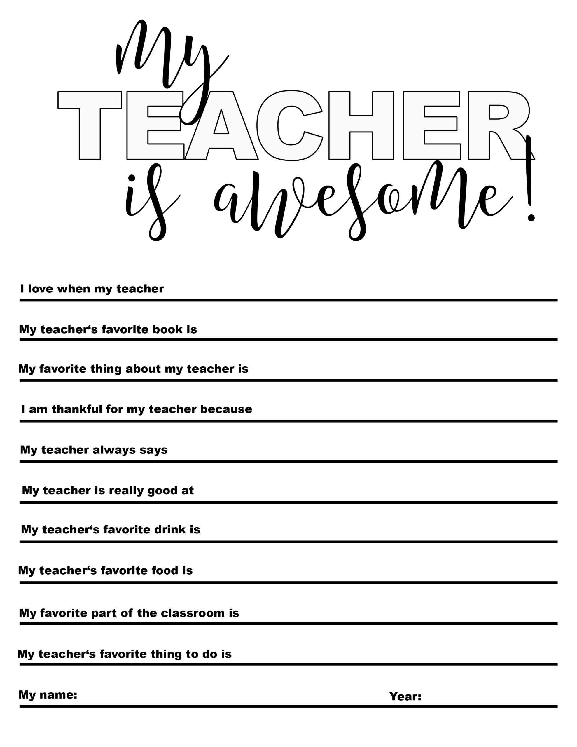 Free &amp;quot;My Teacher Is Awesome&amp;quot; Printable - Heather&amp;#039;S Dish within Free Printable All About My Teacher Printable