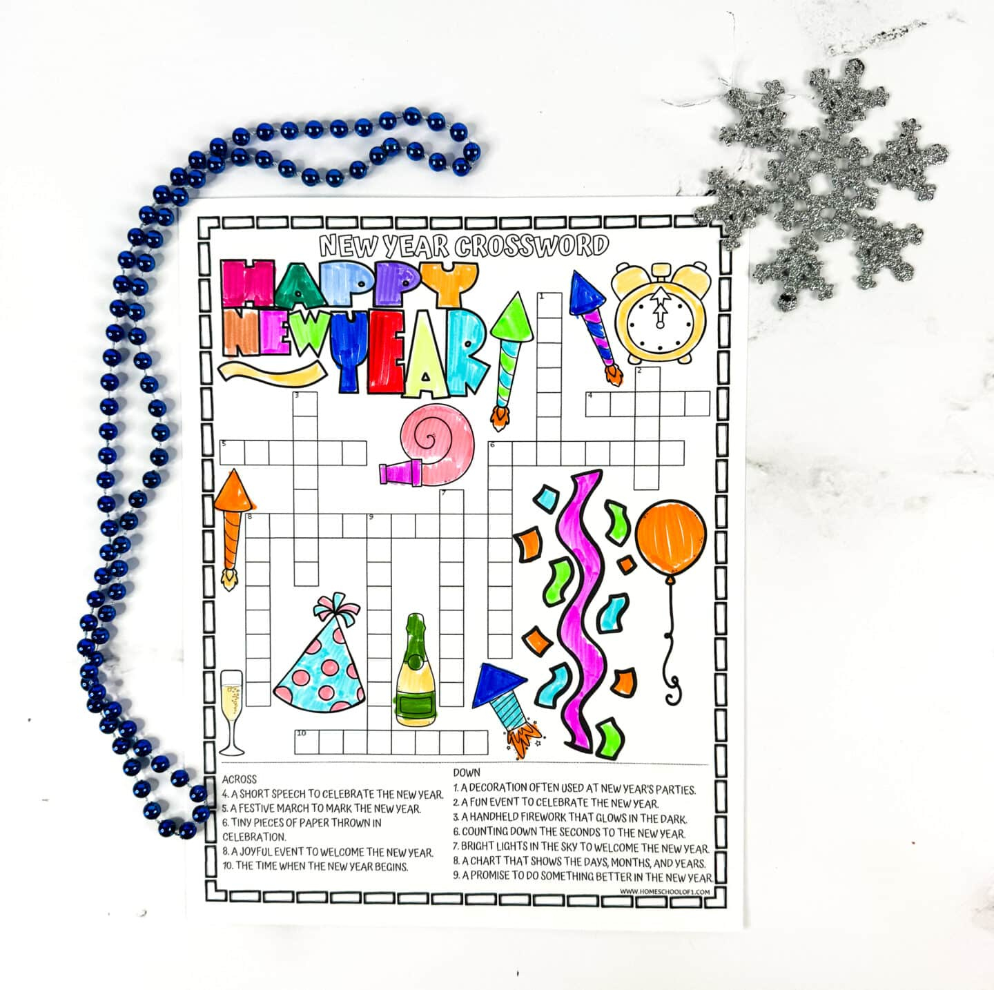 Free New Year Crossword Puzzle Printable throughout New Year Crossword Puzzle Printable