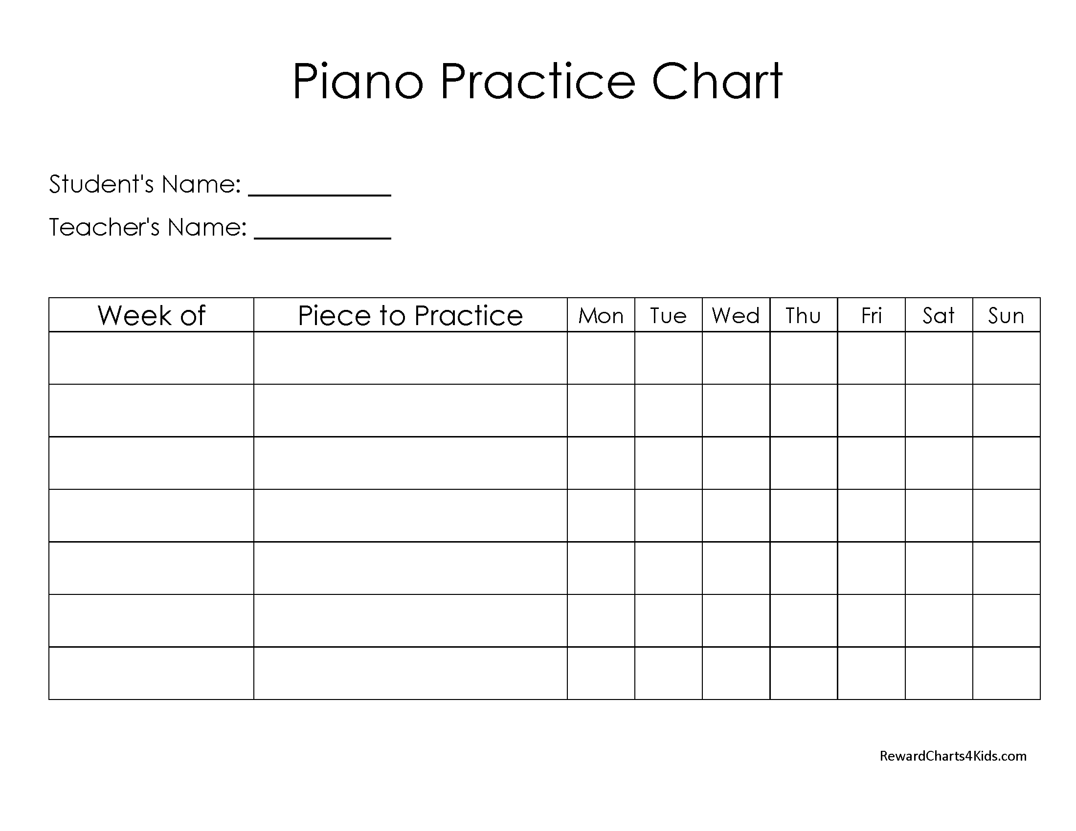 Free Piano Practice Chart | Customize Online Then Print At Home regarding Free Printable Piano Practice Chart
