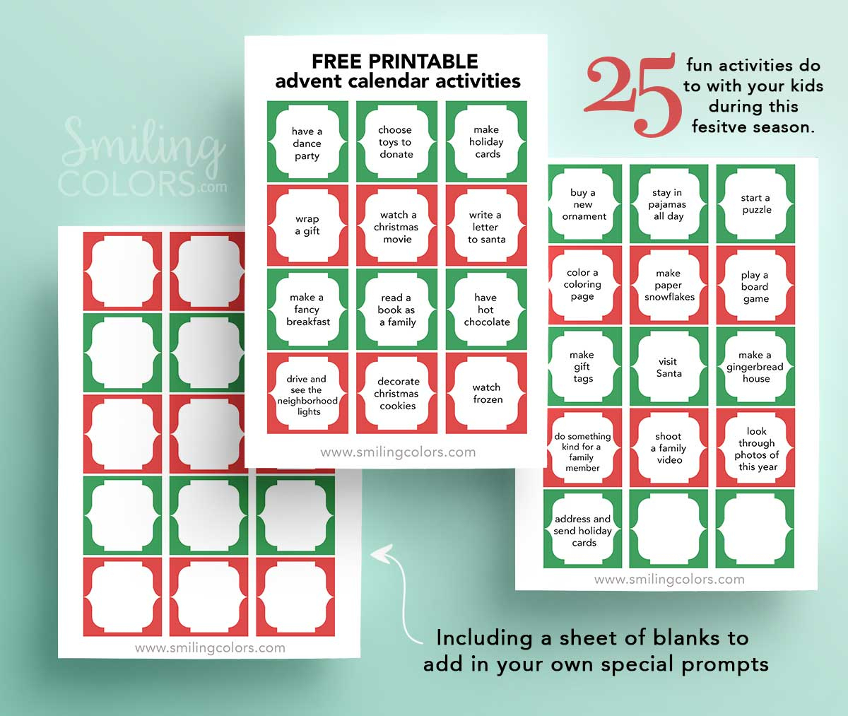 Free Printable Advent Calendar Activities - Smiling Colors for Free Printable Advent Activities