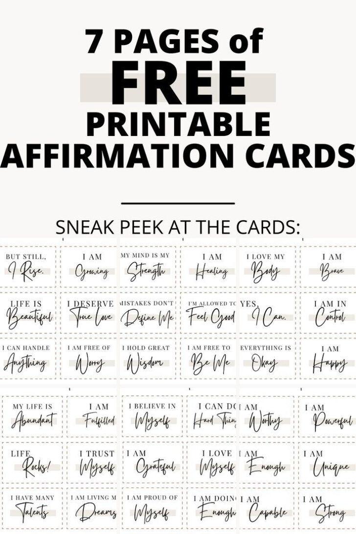 Self Esteem Free Printable Affirmation Cards