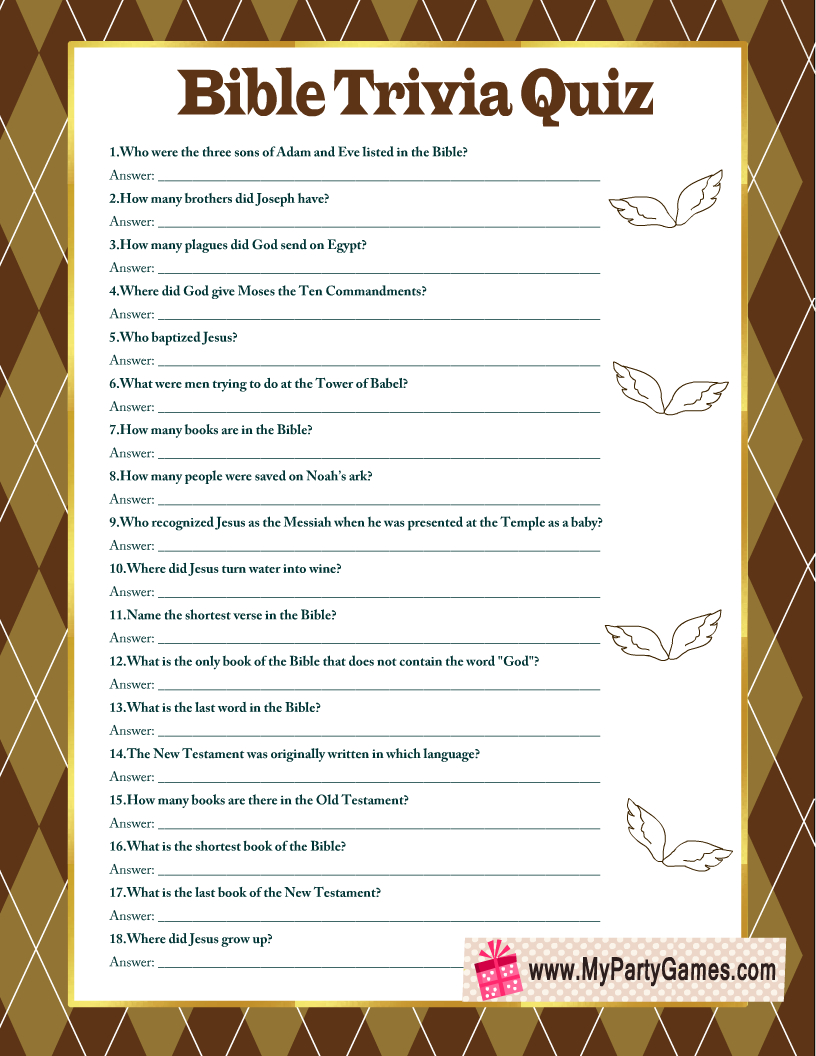 Free Printable Bible Trivia Quiz With Answer Key inside Bible Trivia Quiz Printable