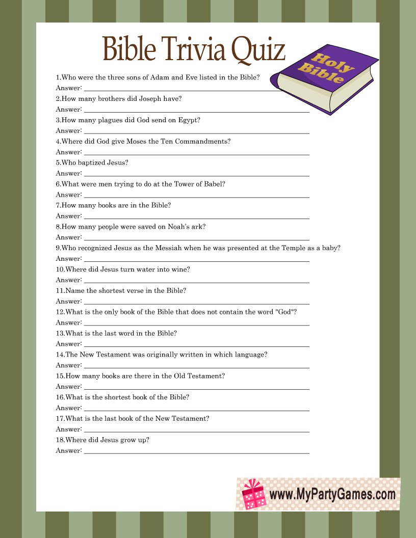 Free Printable Bible Trivia Quiz With Answer Key with regard to Bible Trivia Quiz Printable