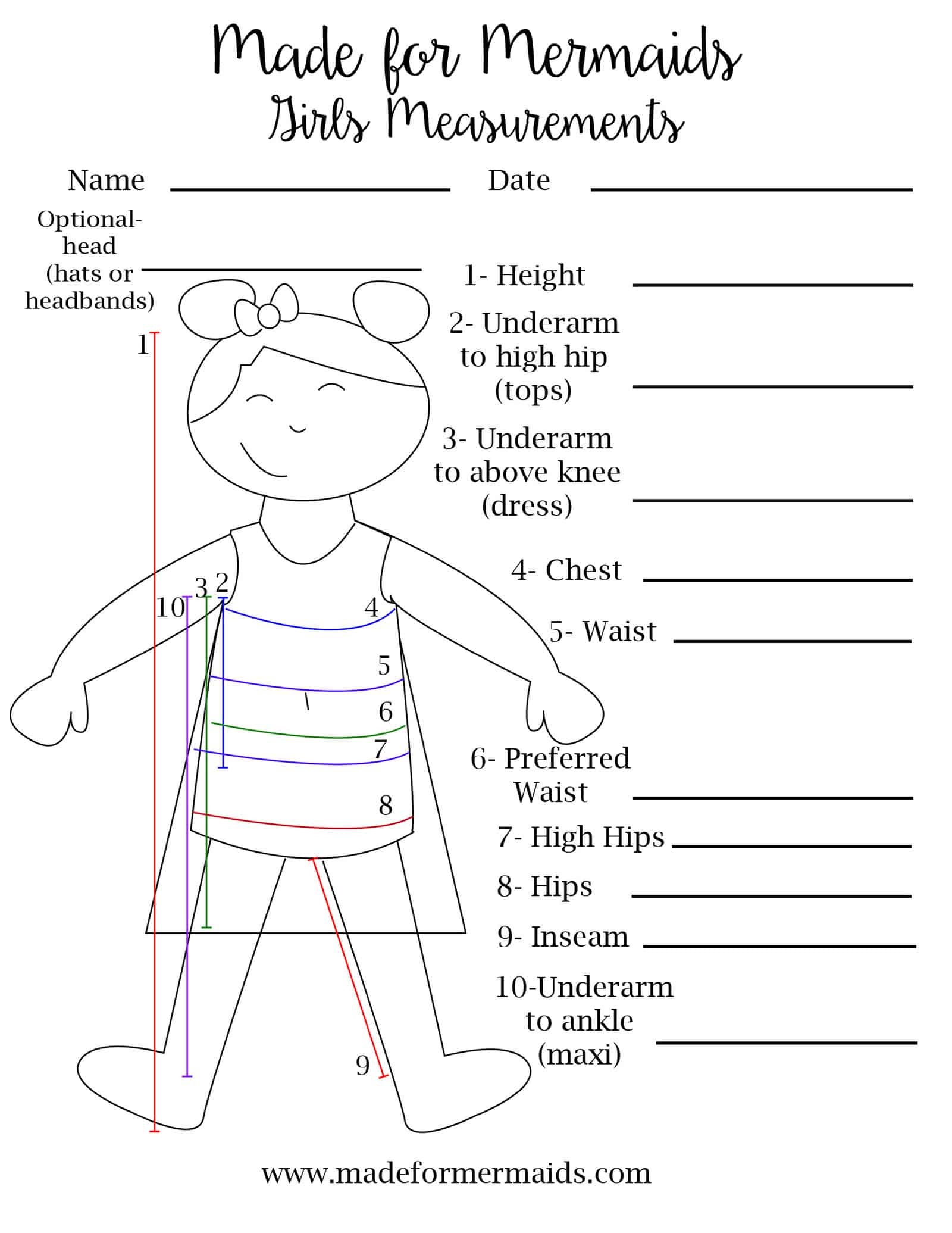 Free Printable Blank Measurement Chart For Adults &amp;amp; Youth regarding Free Printable Body Measurement Chart For Sewing