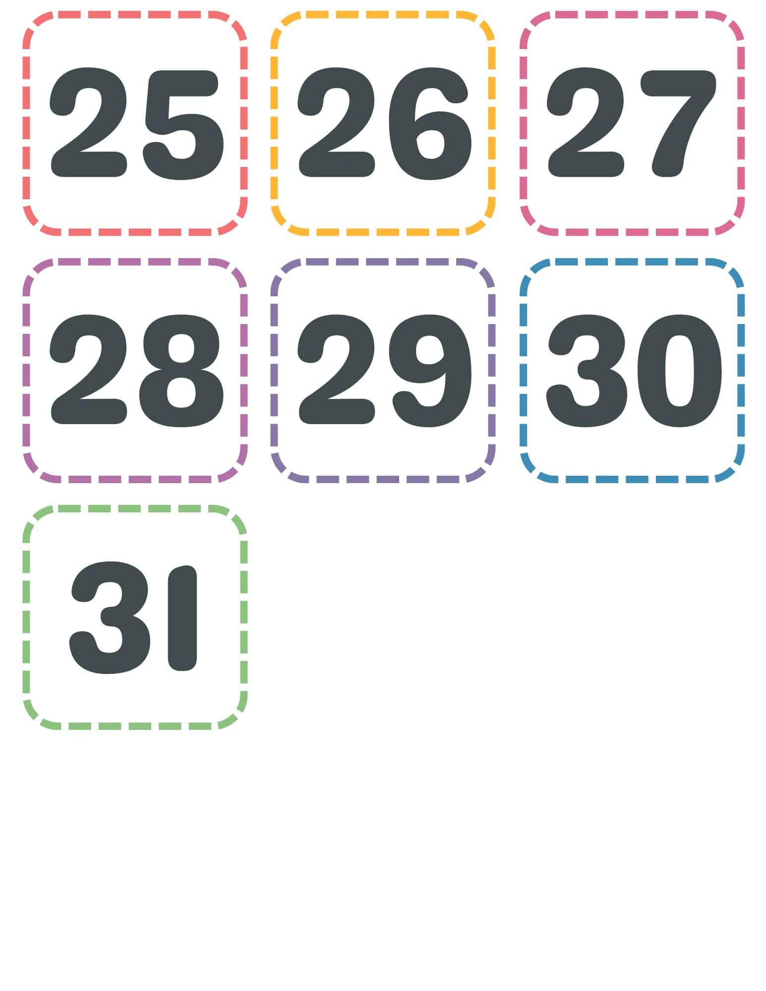 Free Printable Calendar Numbers 1-31 within Free Printable Calendar Numbers 1 31